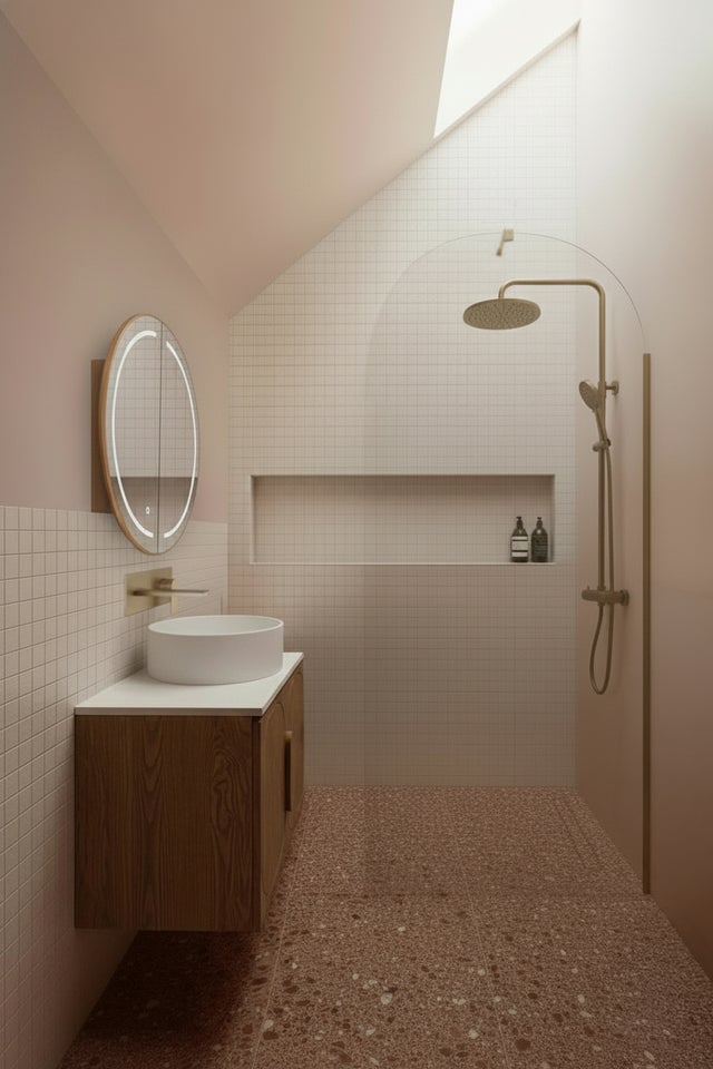 Paroi douche ARCHY verre transparent + profile/bras finition or brossé 100x195cm - BASS