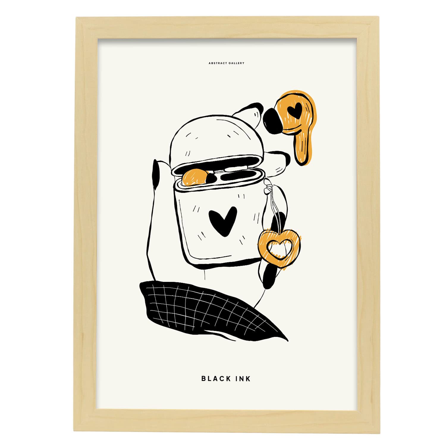 Nacnic póster pop art abstracto. auriculares ilustraciones artísticas modernas para la decoración de interiores. con marco madera clara - a3