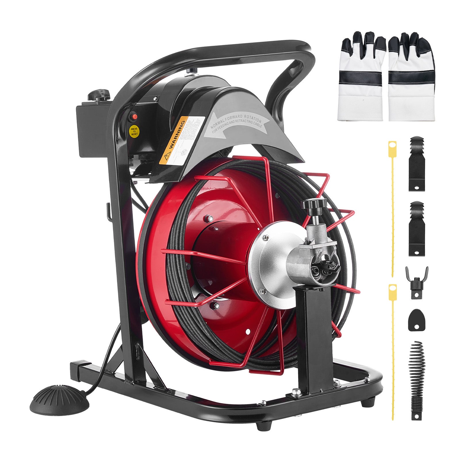 Przepychacz elektryczny VEVOR do rur 15 m x 8 mm automatyczny do rur 50-100 mm z 4 frezami