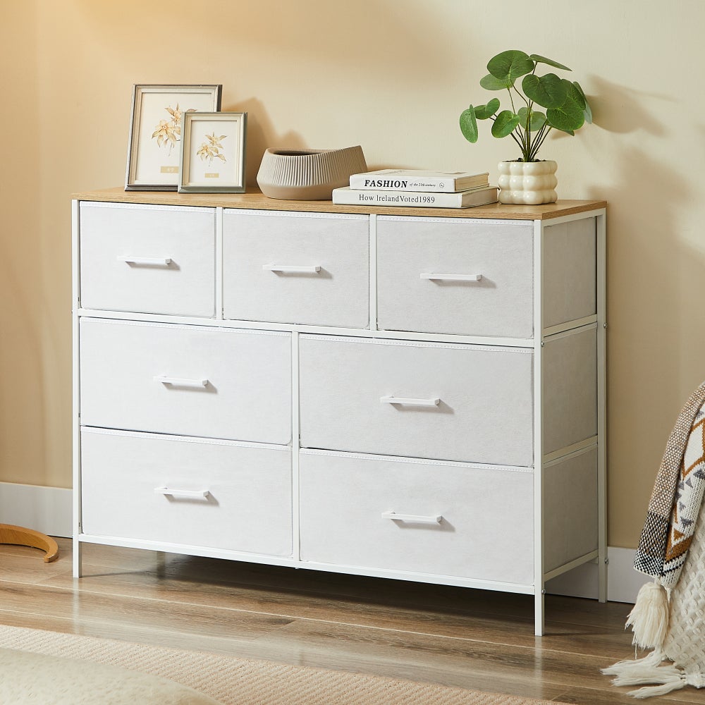 CASABEL Commode 7 tiroirs chambre, salon, métal blanc - 2