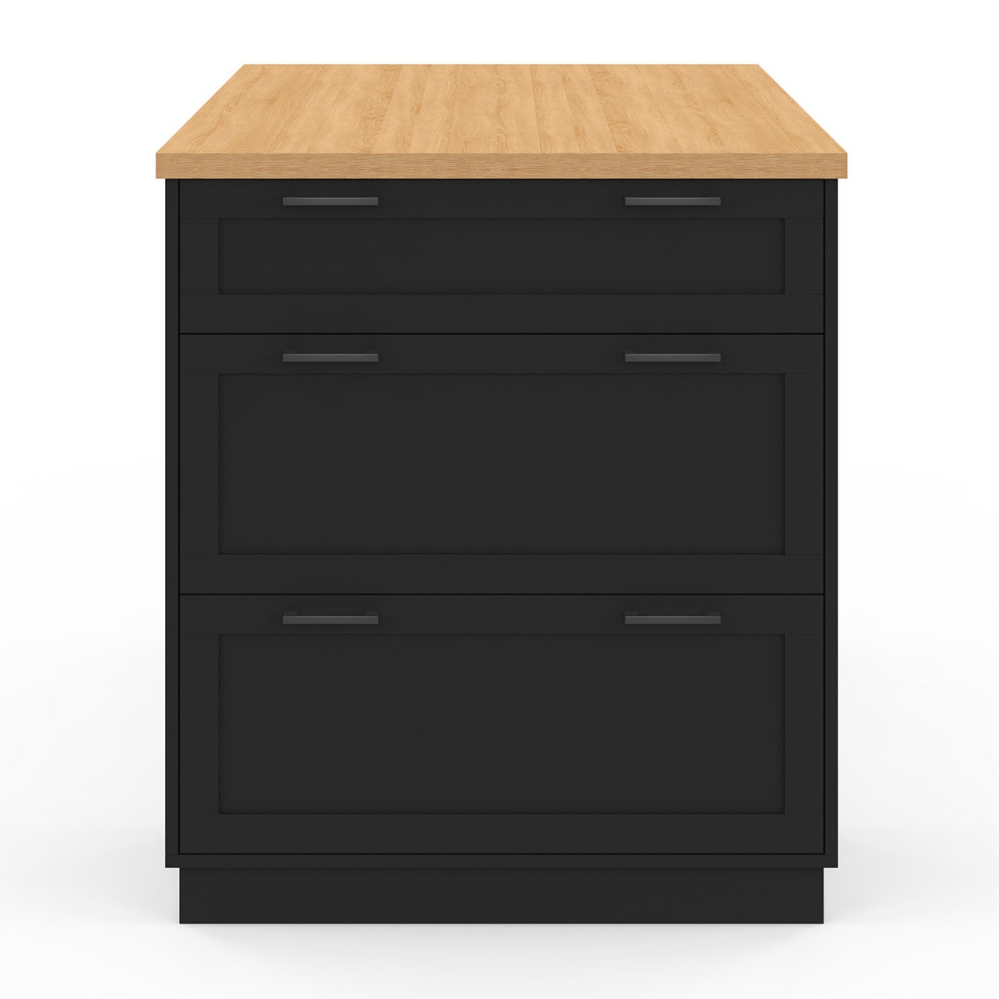 Ilot central mange-debout 4 personnes VITO 130 cm casserolier 3 tiroirs noir et plateau bois - 3