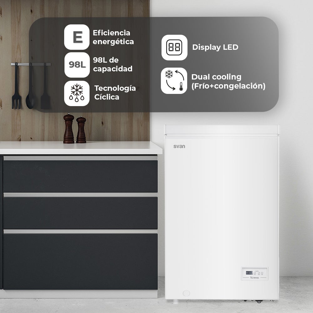 Congelador Horizontal Svan, SCH1001EDC, Capacidad 98 Litros, Dual Cooling, 1 Cesta, Bajo Nivel Sonoro, Eficiencia Energética Clase E - 5