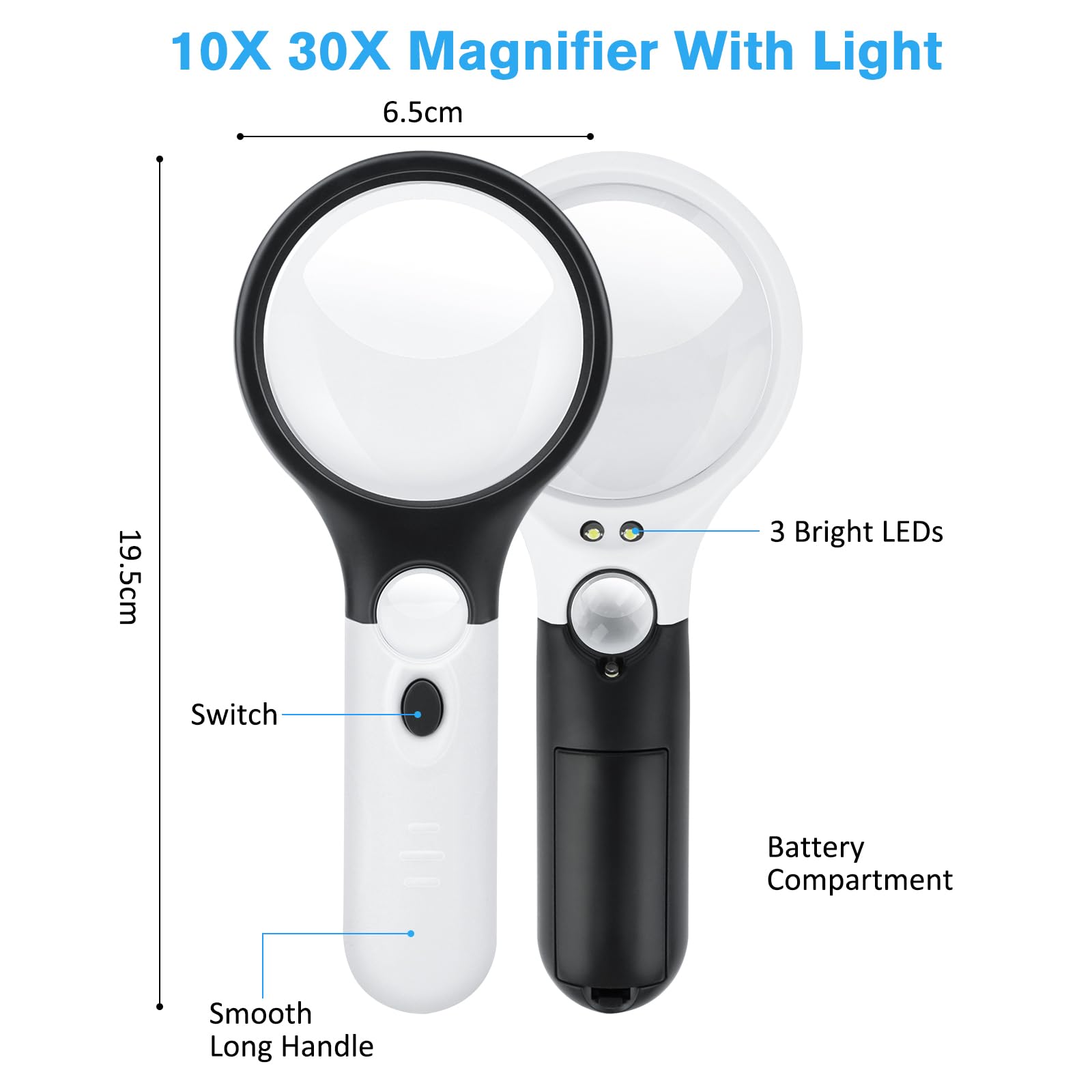 Loupe Bijoutier 30X Réglable Avec 3 LED Et 3 UV – Alliage Aluminium – Lecture, Dessin, Collection, Bijoux – Compacte Et Portable