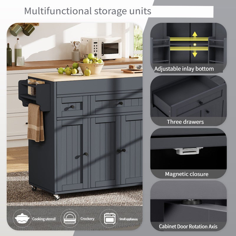 Îlot de cuisine mobile,ilot central cuisine avec table extensible,Kitchen island autoportant avec étagère à épices et tiroir,pour aux cuisines,Gris - 6