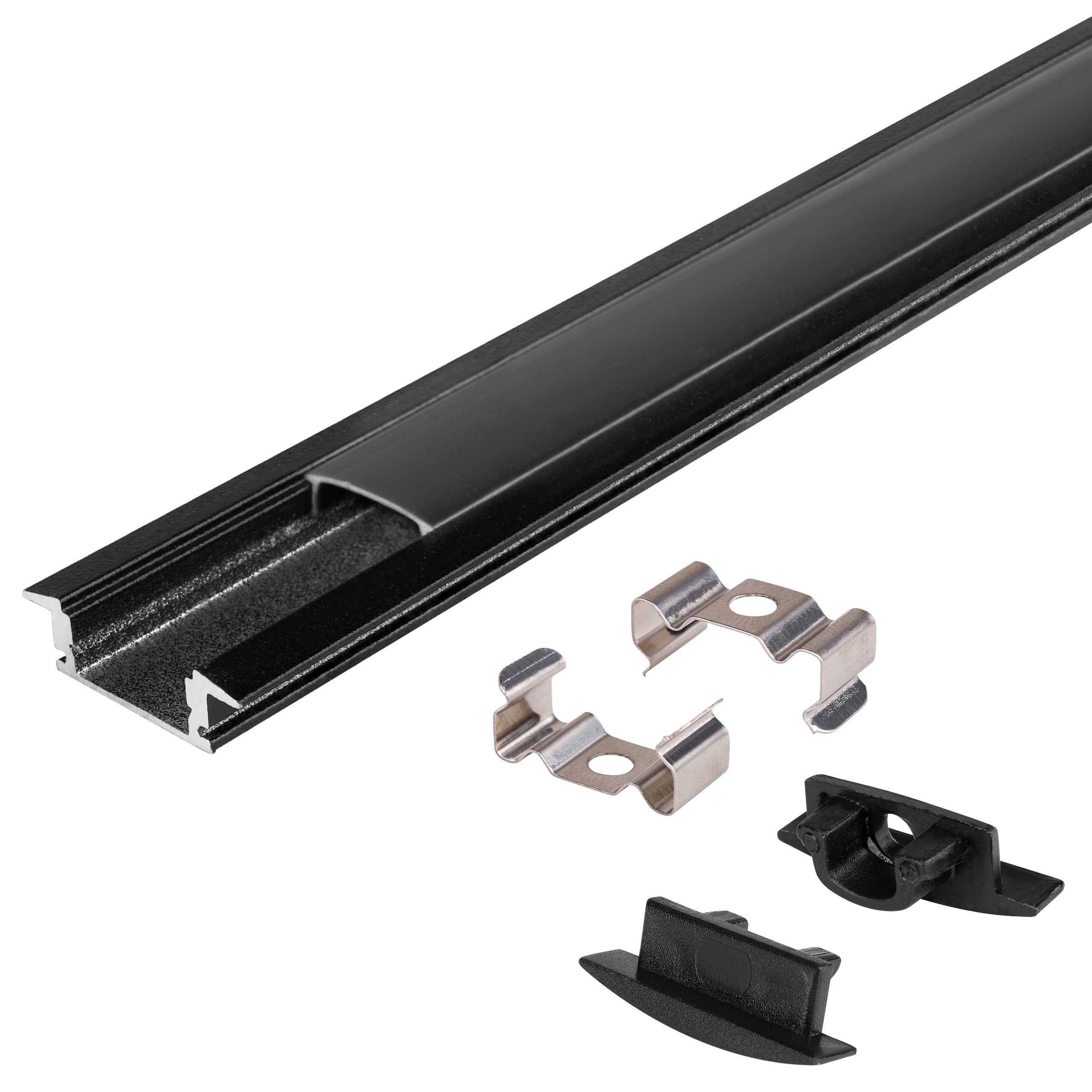 Profil LED aluminiowy wpuszczany GK 2m czarny z kloszem mlecznym XUDO