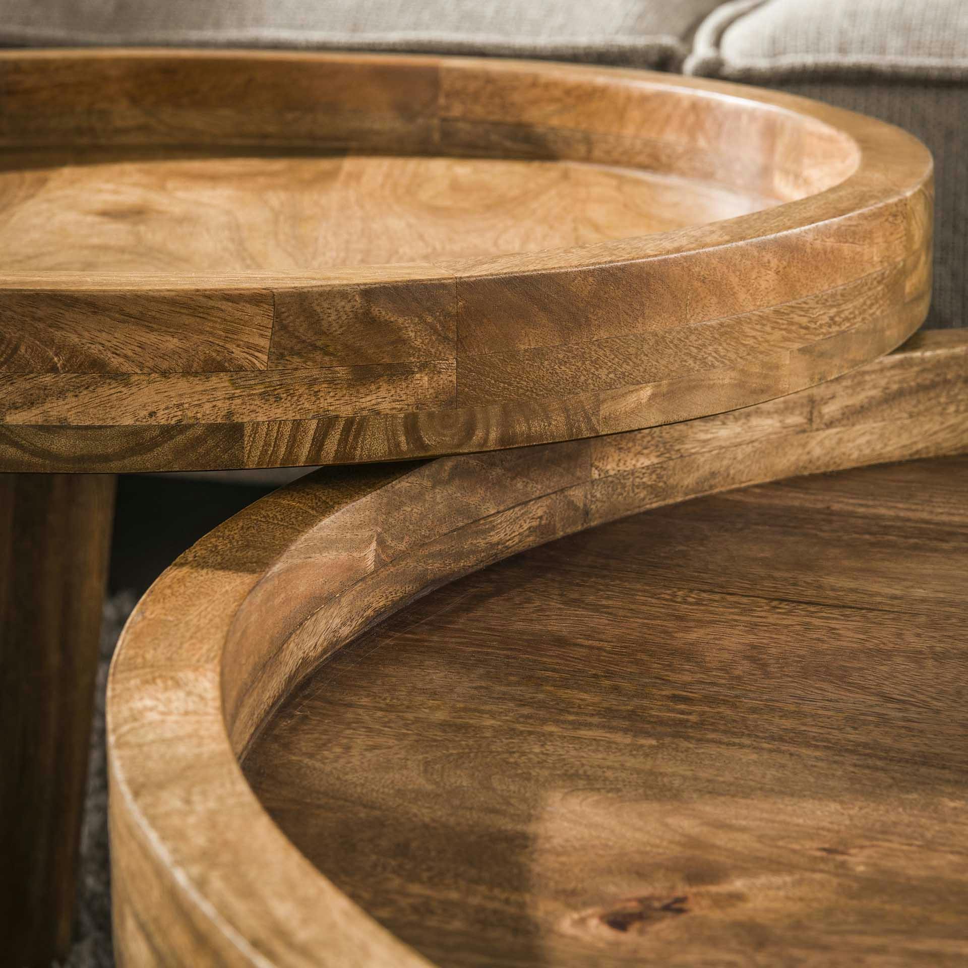 Table basse gigogne à bords hauts en bois de manguier (lot de 2) CREEK - 2