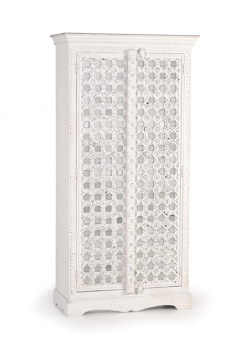 Szczegóły miroir d'armoire en bois de manguier en blanc