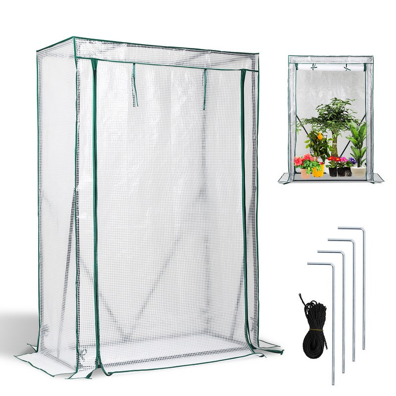 Serre De Jardin Avec Porte Zippée - 3 étagères Acier - Dimensions 125 X 69 X 49 Cm - Pour Balcon, Terrasse - Protection Plantes Légumes