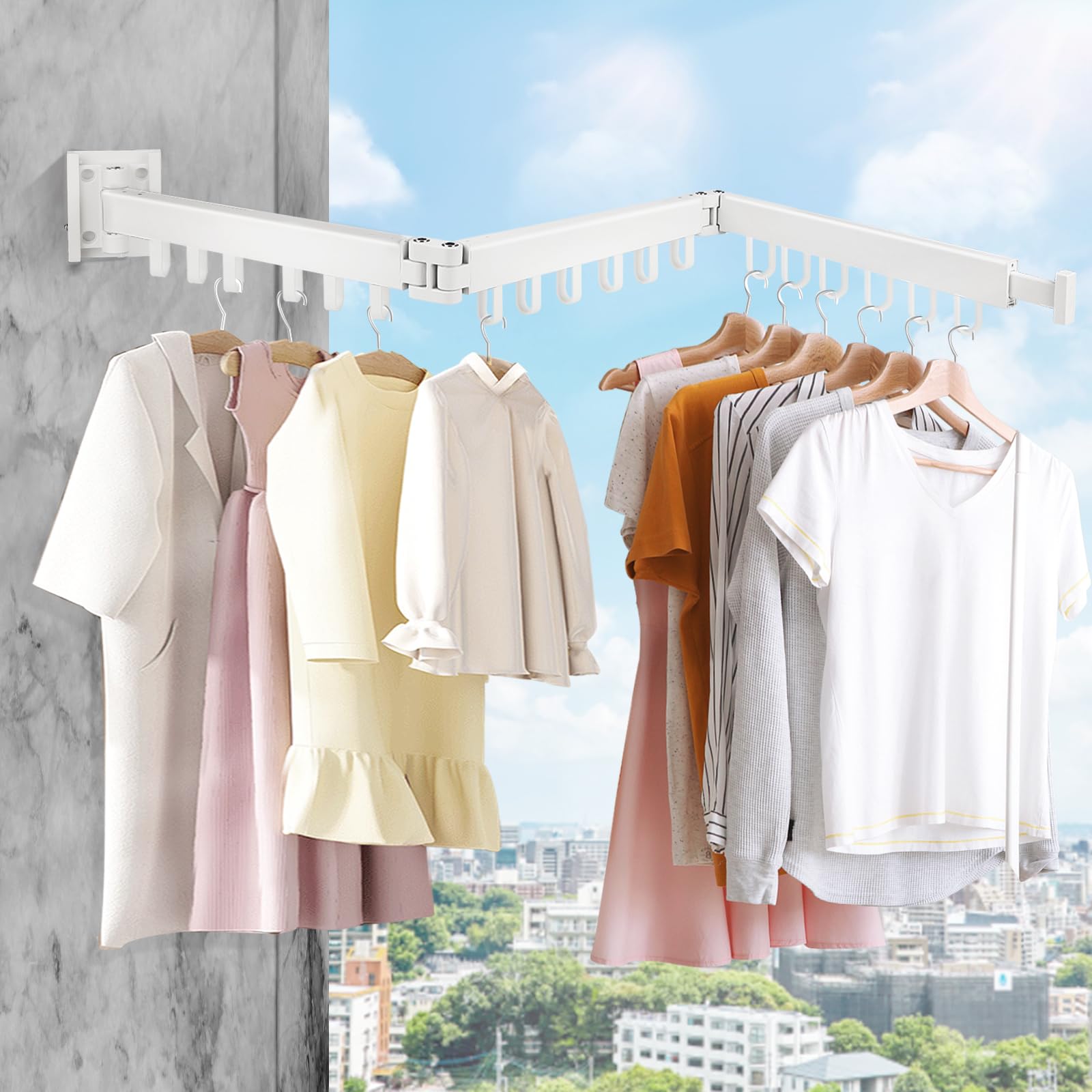 Suszarka na pranie suszarka ścienna suszarka do ubrań suszarka bielizny rozkładana suszarka wnętrz zewnątrz długości składana haczykami balkon biała