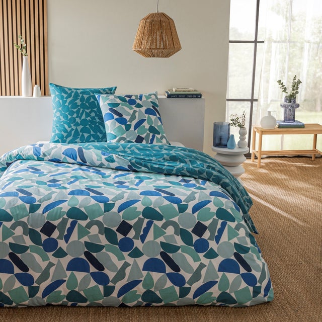 Parure de lit 2 personnes géométrique réversible en coton 260x240cm