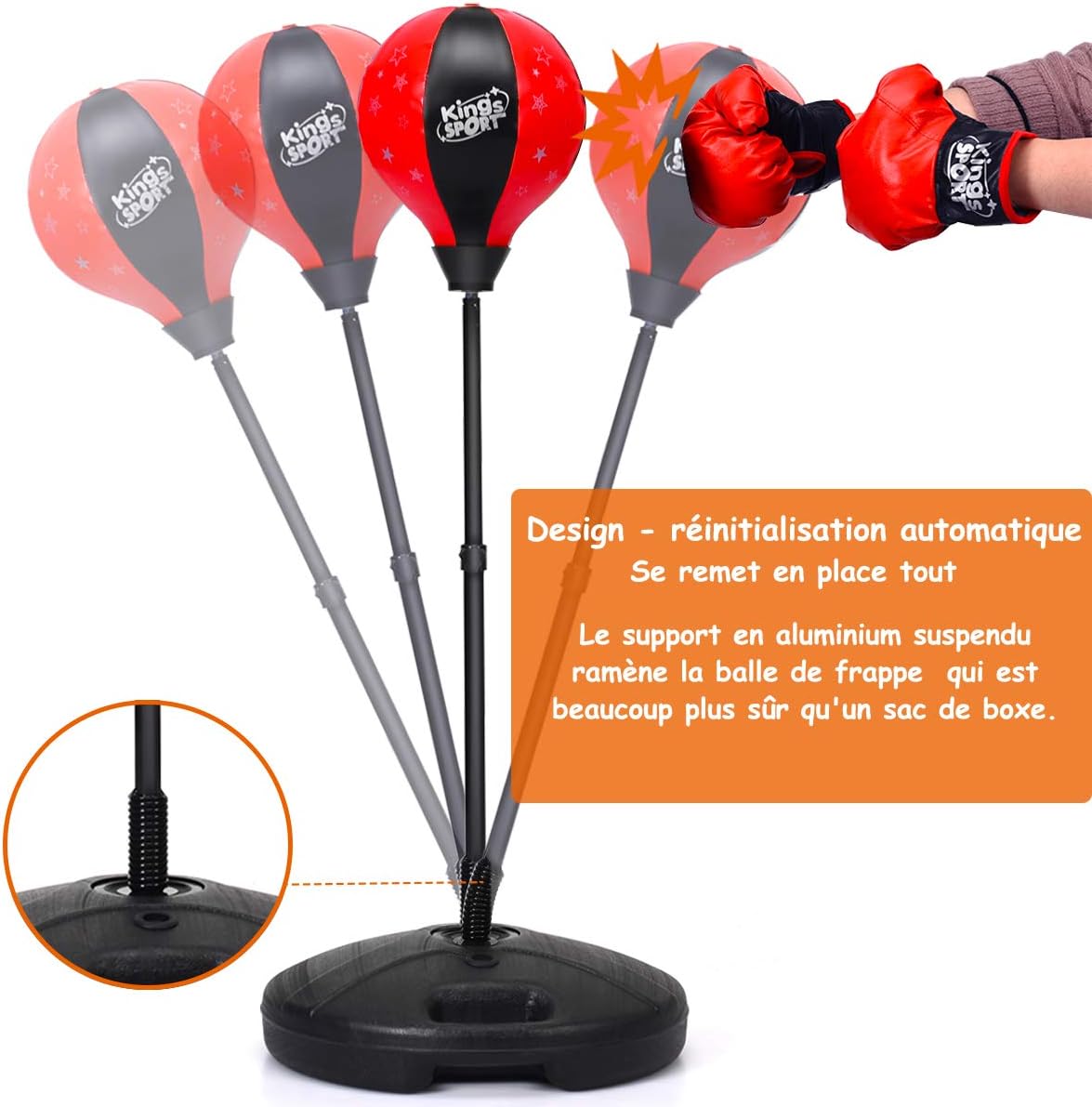 Kit Punching Ball SPORTINATOR – Hauteur Réglable 125-150 Cm, Gants PU Inclus, Pompe Et Pied à Remplir