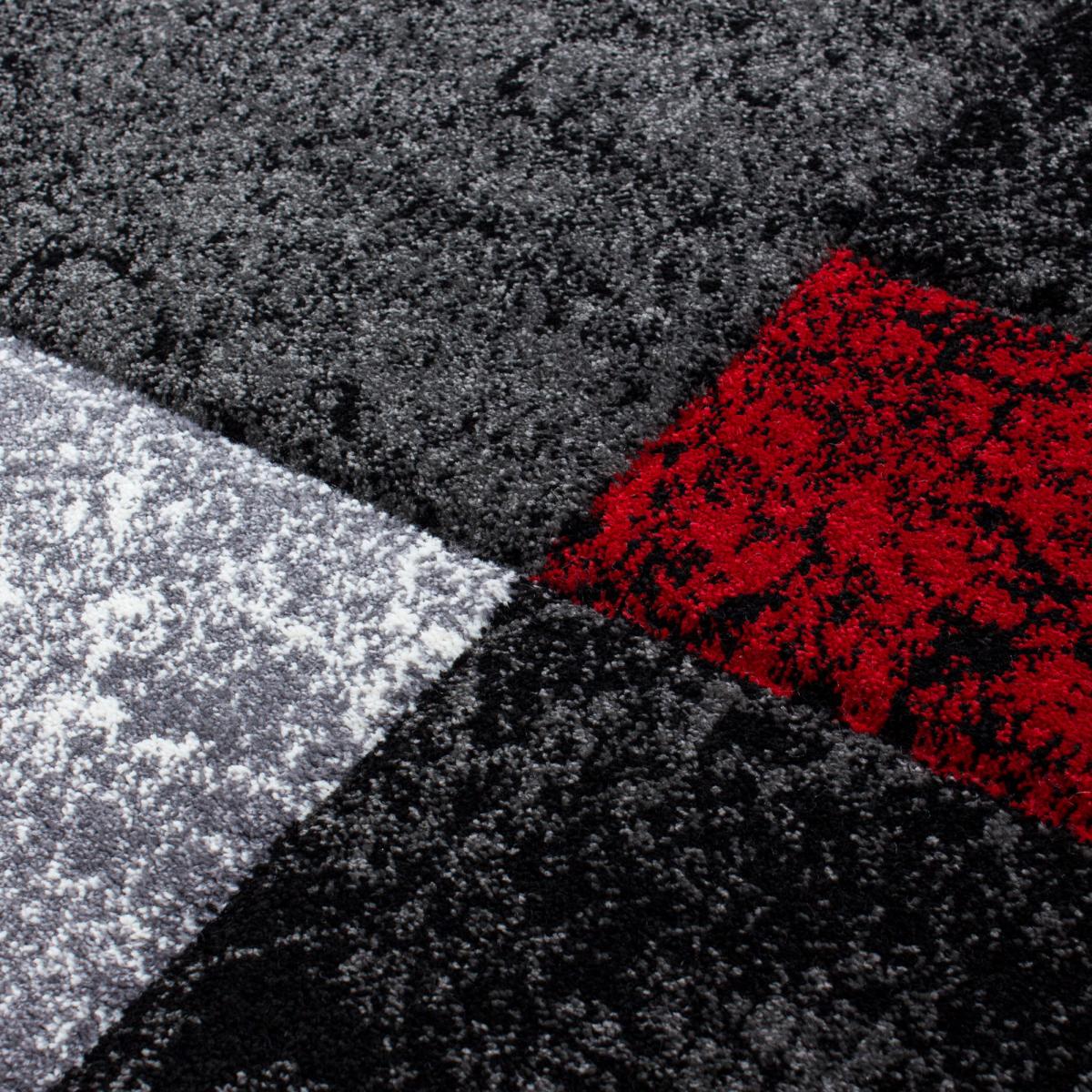 tapis grand salon 200x290 tissé rouge et gris rectangle motif géométrique - 4