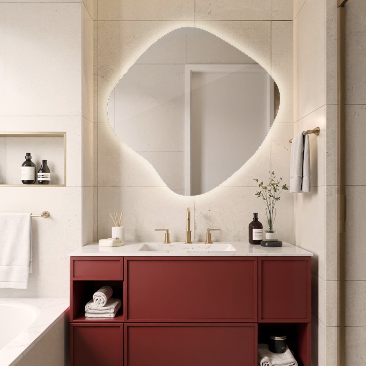 Dekoracyjne Lustro Łazienkowe Premium Podświetlane LED - ciepła barwa - 57x57,7 cm - TULUP - 4