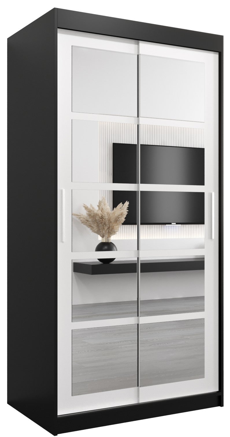 Szafa przesuwna garderoba ROMA 2 100 x 62 x 200 cm Czarny + Biały - Abiks Meble