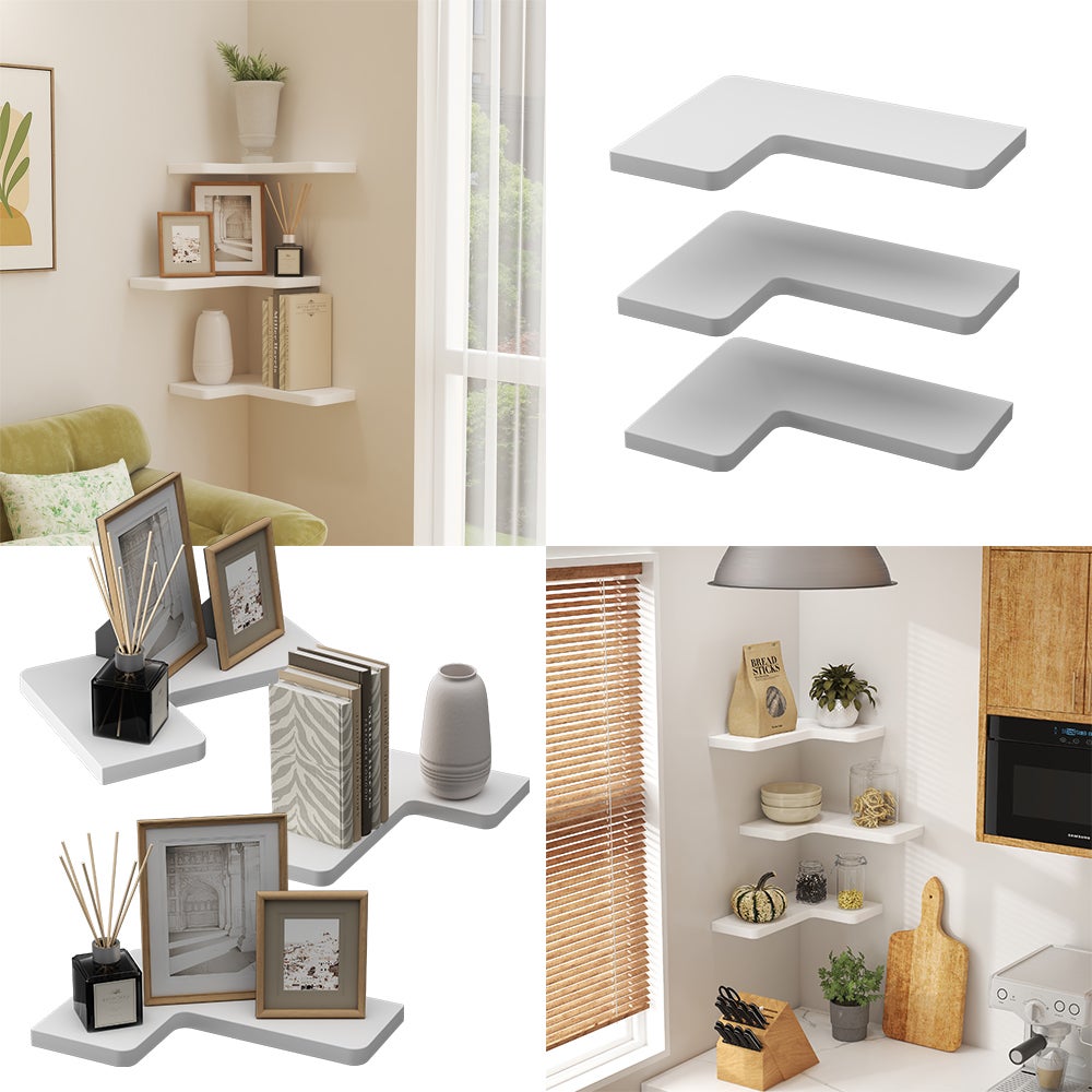 Vicco Étagère dangle Curva, Blanc, 40.5x2.5cm Lot de 3 - 7