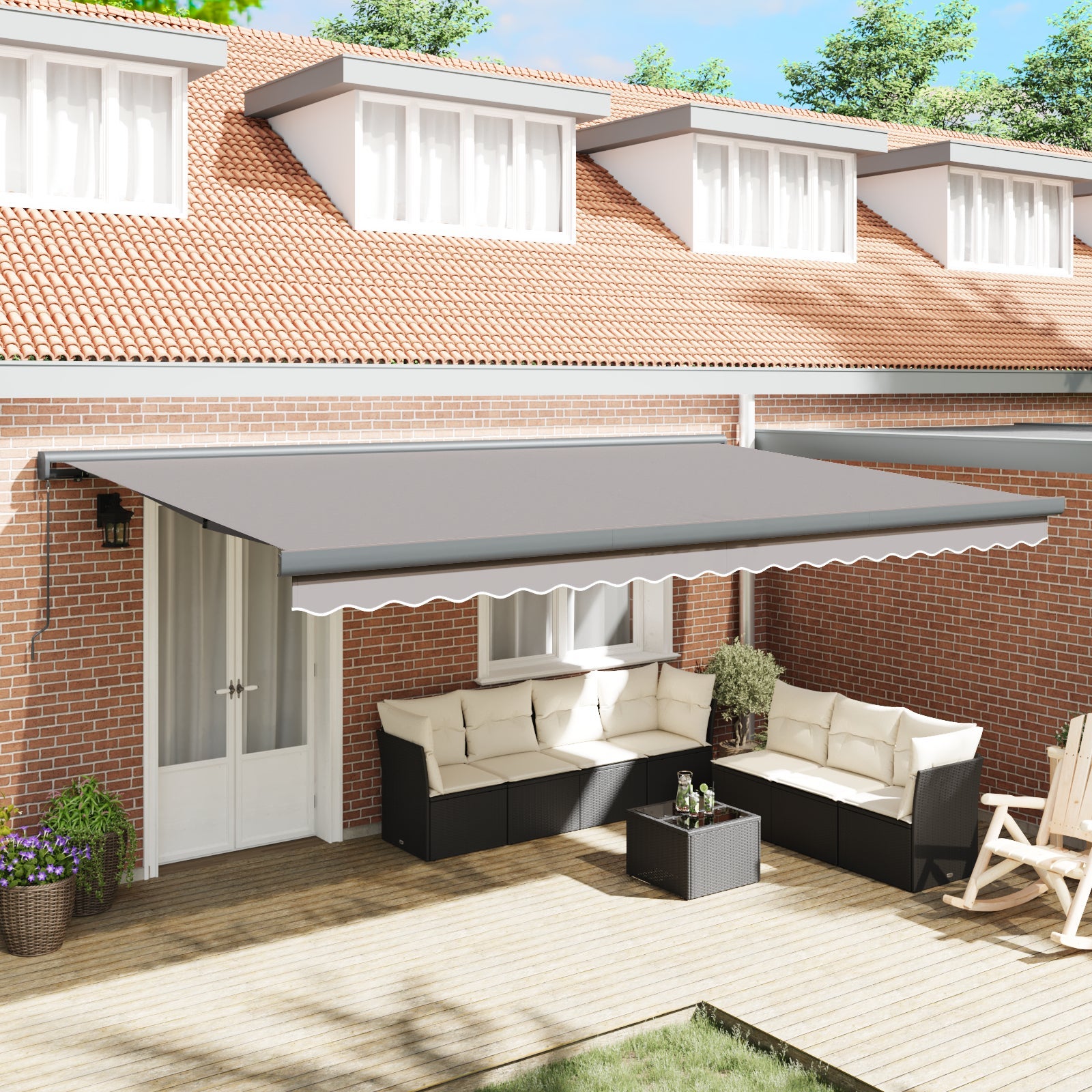 Toldo retráctil manual vidaxl gris claro 500x300 cm, tela de reemplazo para toldo vidaxl para marco de 5x3 m gris claro