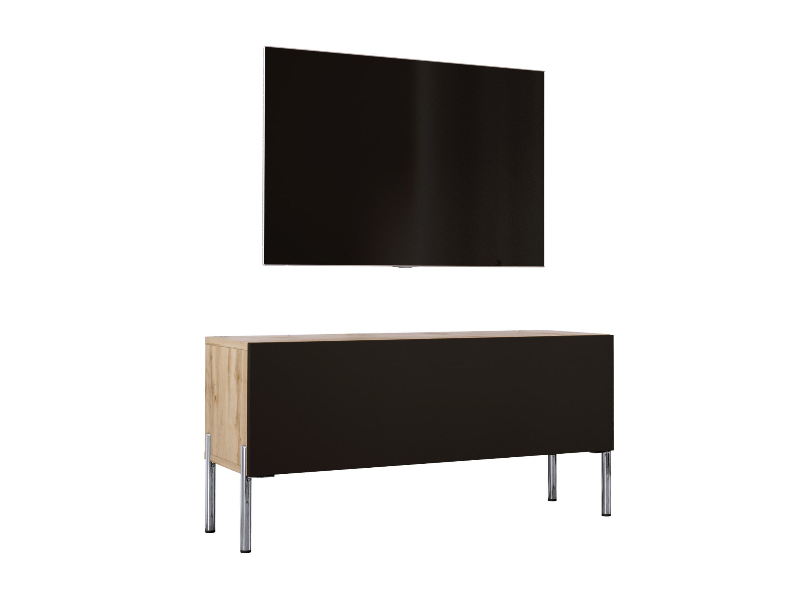 Szafka RTV : Dąb Wotan / Czarny Matowy, nogi chrom, 100 x 32 x 52 cm