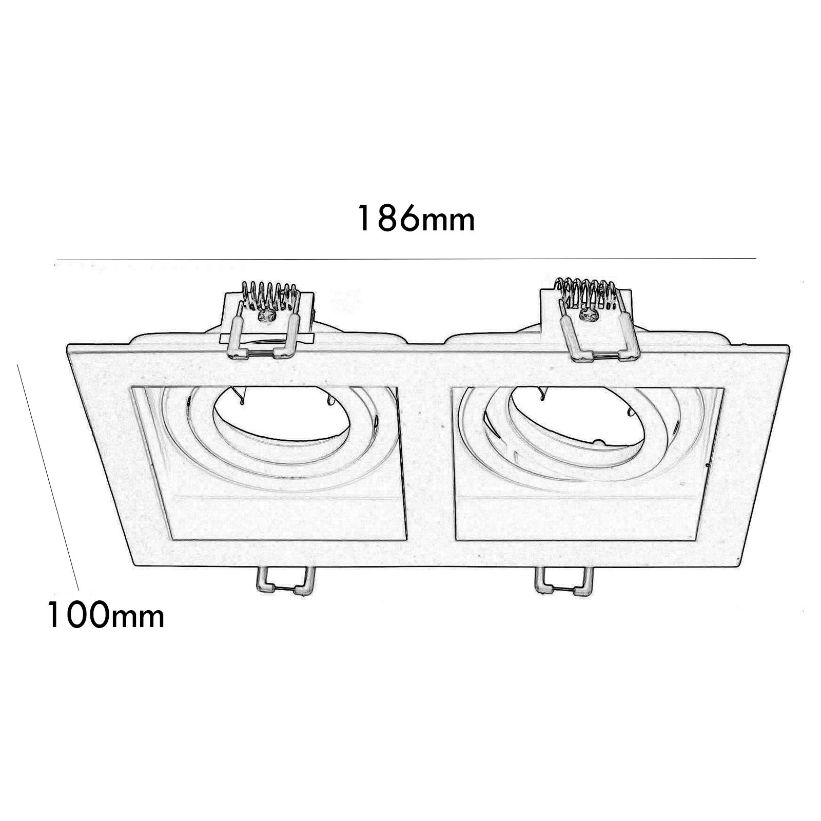 Support de spot encastré double LED rectangulaire 2*GU10 et GU5.3 (MR16) en aluminium noir - 3