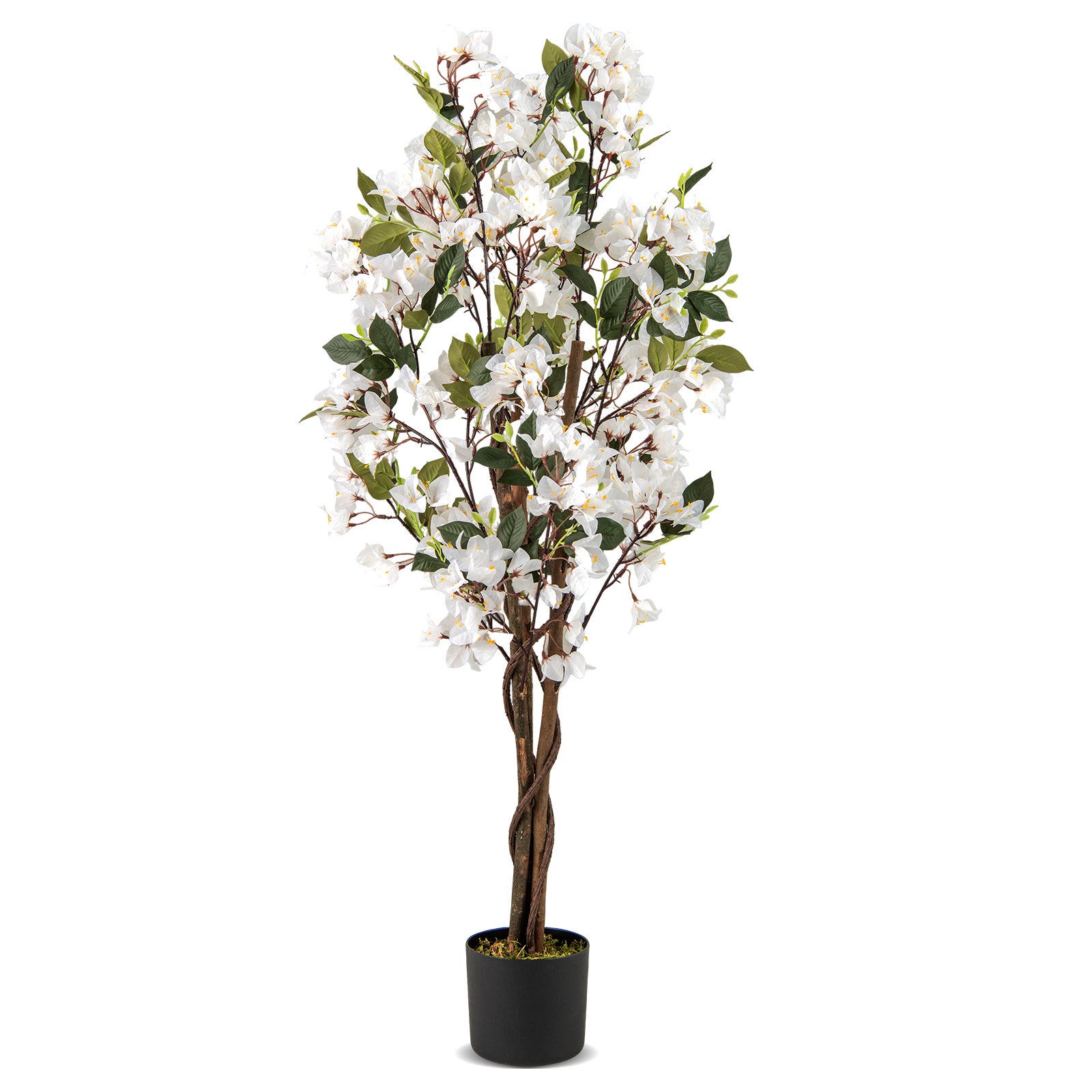 Grand cerisier artificiel Fleur rose avec pot en céramique blanc - hauteur 2.1 mètres - FLW3