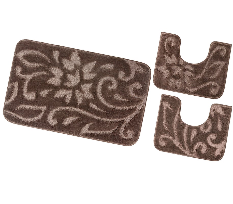 Dywanik łazienkowy Zestaw 3 Sztuk Jednolity Kolor Antypoślizgowy Girowater Chłonny Miękki Brązowy