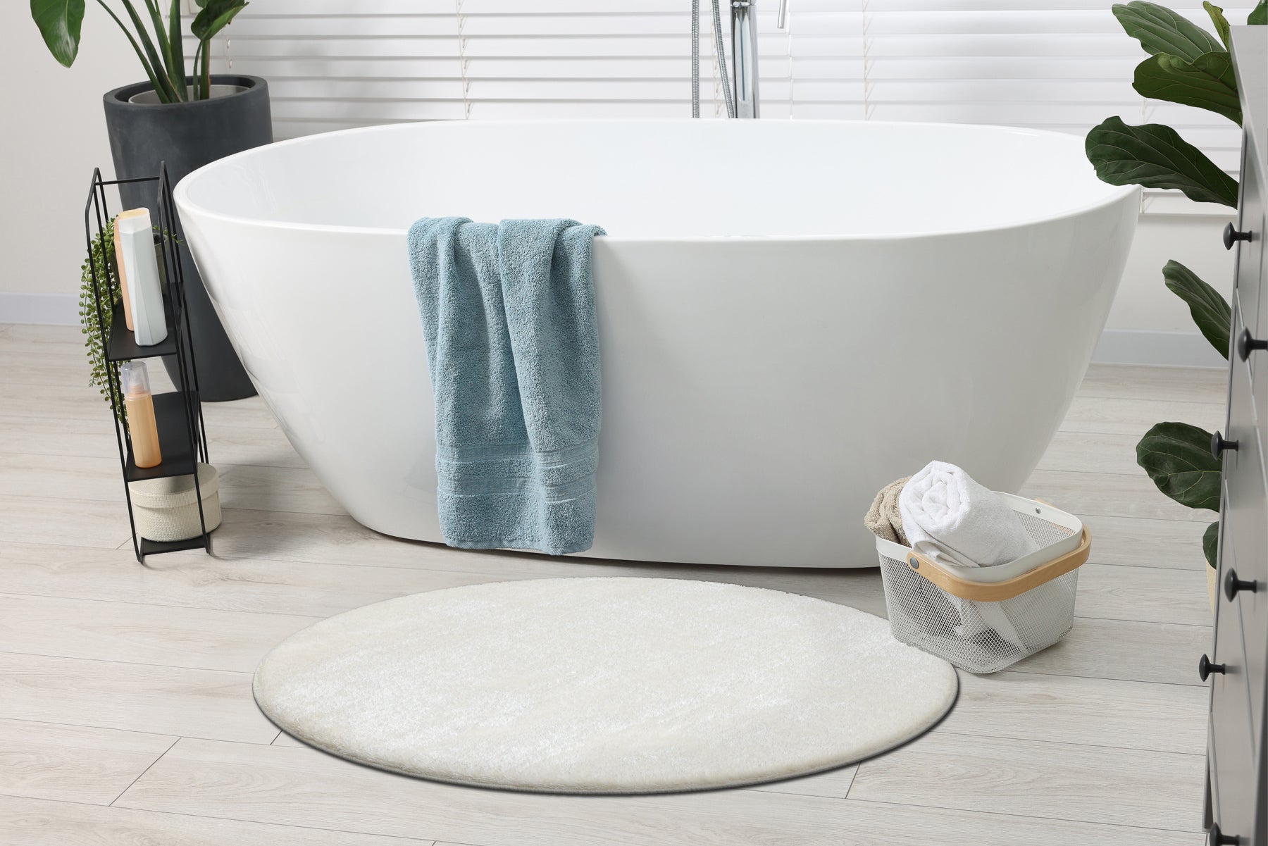 Tapis de salle de bain SANTA cercle plaine, antidérapant, doux - blanc cercle 100 cm - 3