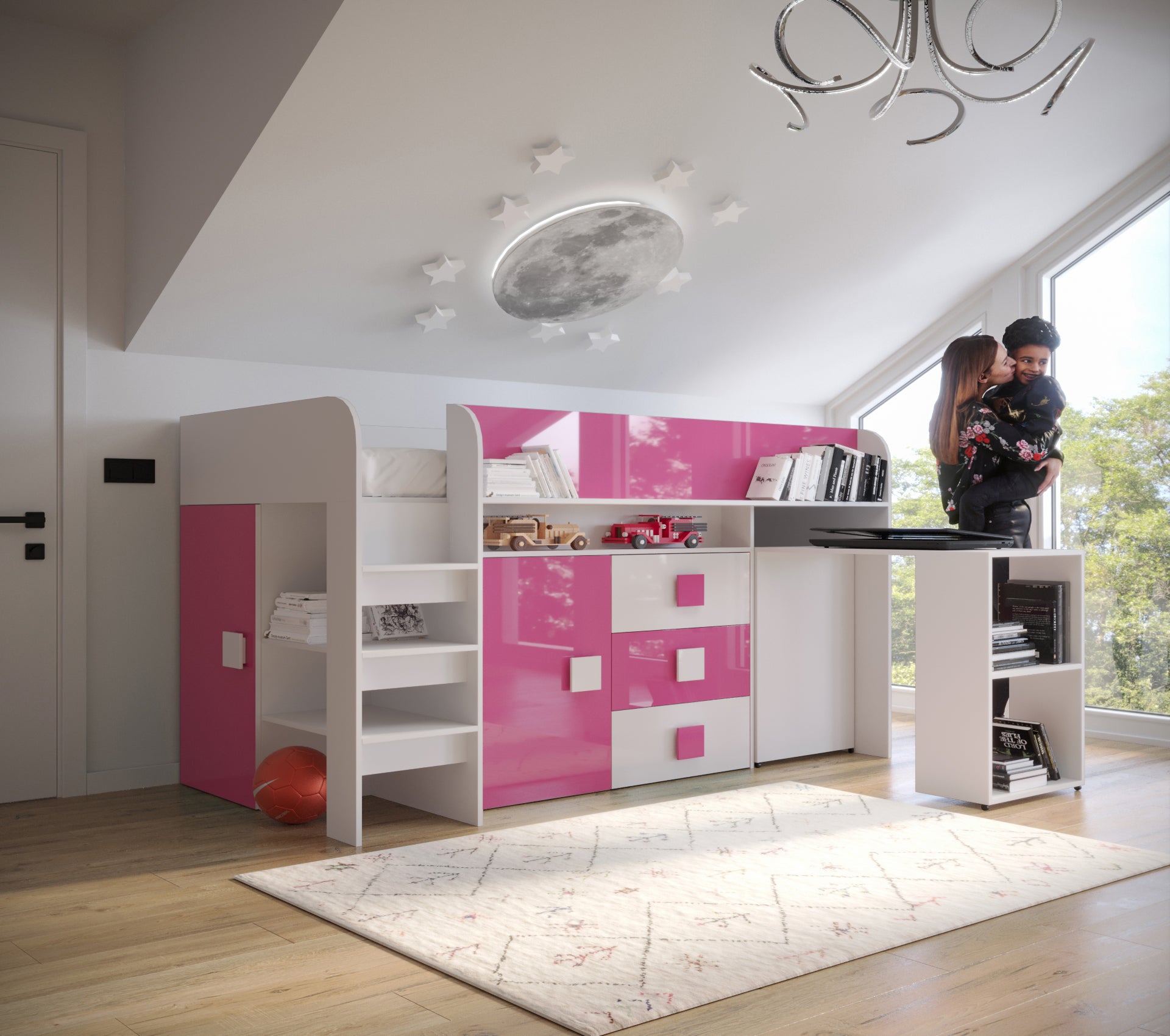 Łóżko piętrowe Antresola TOLEDO 1 biały + różowy - Abiks - 2