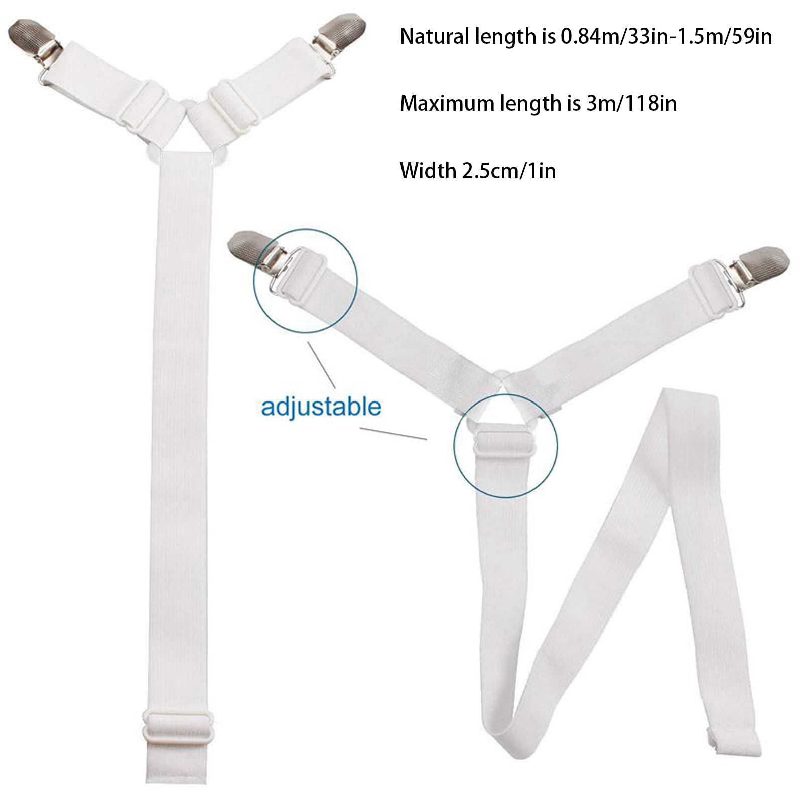 2 Pièces Réglable élastiques Triangle Sangles,Tendeur Drap Housse Lit Drap Réglable,Réglable Bretelles Sangle pour Matelas,pour à Tous Lits (Blanc) - 3