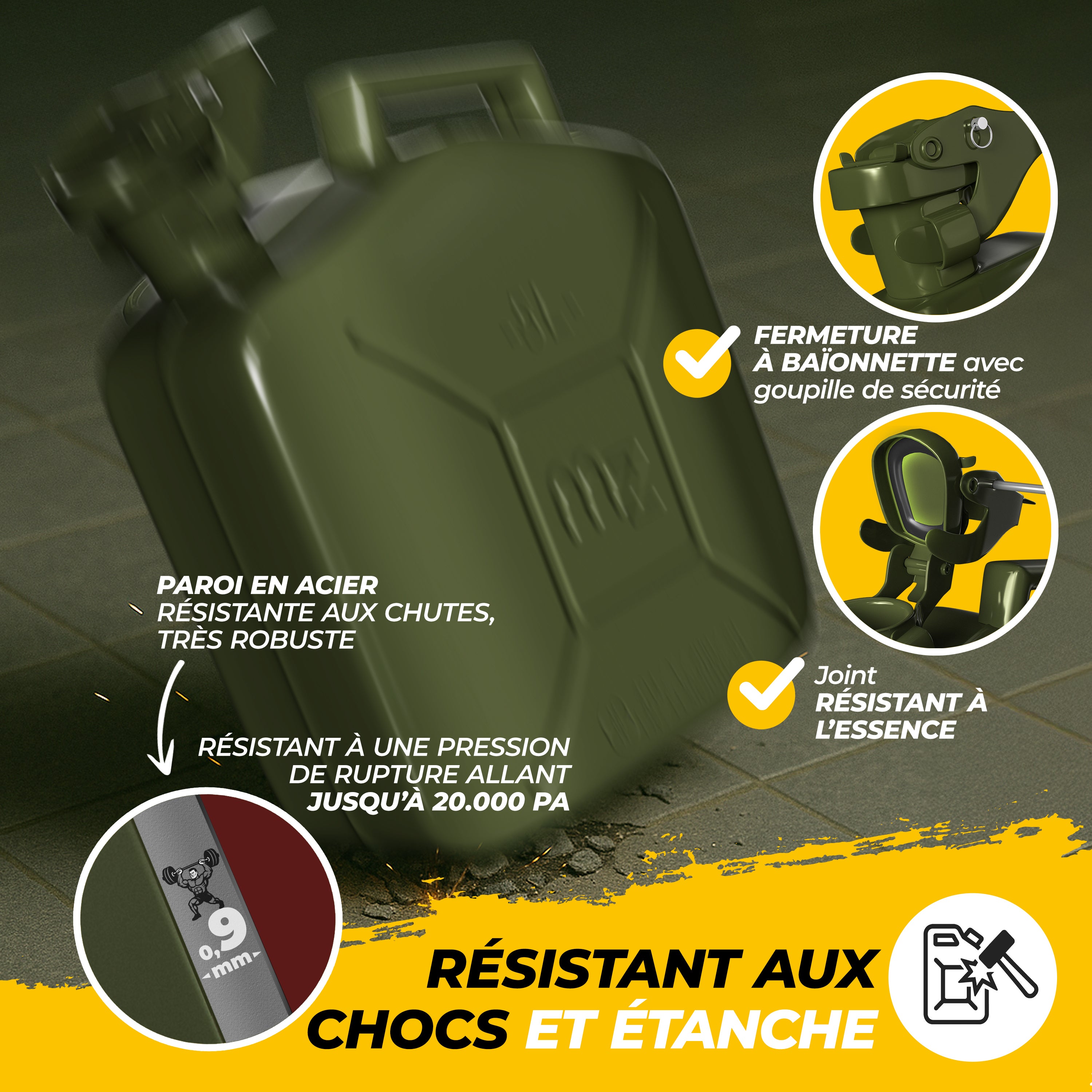 MONZANA® 3x Jerrican essence 5L métal homologation ONU bec verseur transport liquides diesel essence voiture huile moto bidon eau récipient carburant - 7