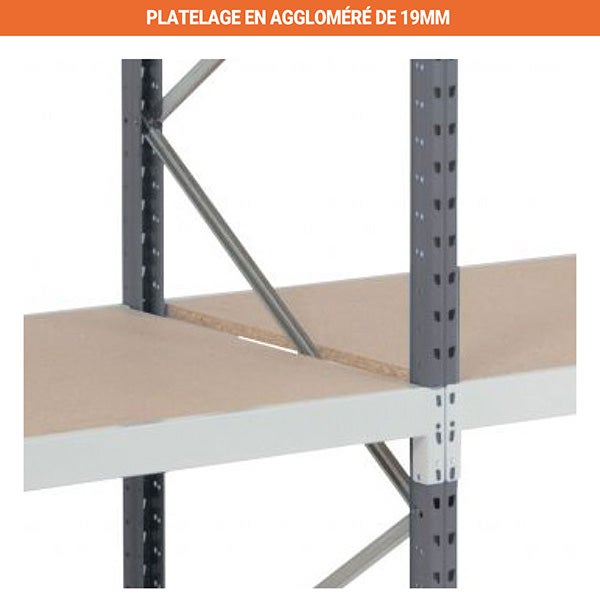 Rayonnage mi lourd 5 nivx - Élément suivant - 3000x1800x600mm - 384kg/niv - Utilisable uniquement avec un module de départ - RAYML/5N/1560/S2 - 5
