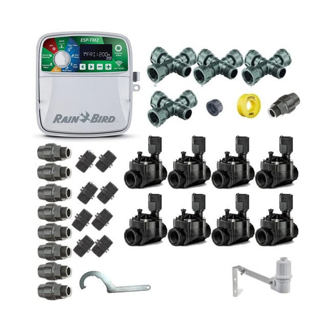 Kit D'arrosage Automatique Rain Bird Pour Jardin - 4 Zones Avec électrovannes 25 Mm - Programmateur Inclus