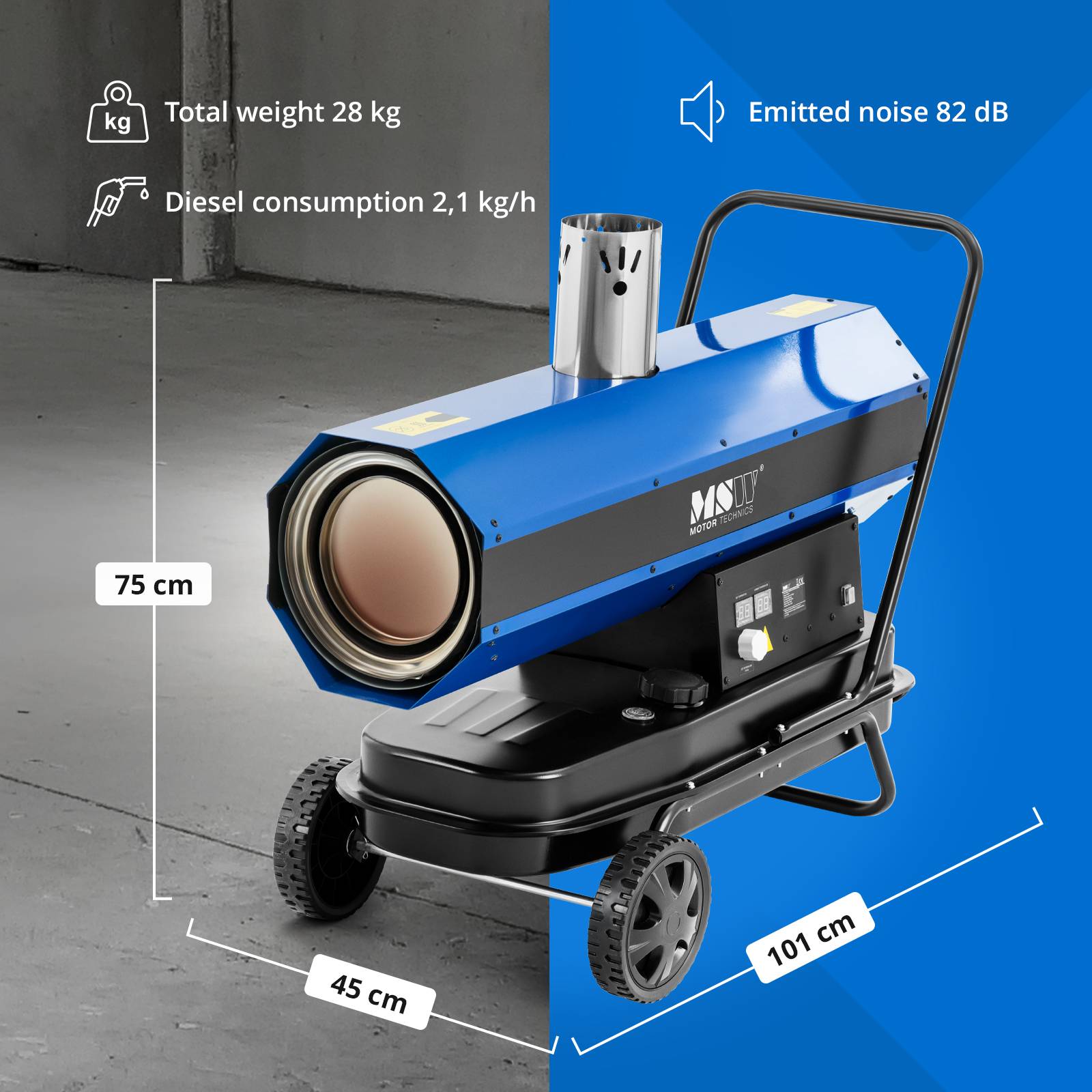 Canon à air chaud - MSW - Puissance de chauffage&nbsp;: 30000&nbsp;W - Capacité du réservoir&nbsp;: 38 l - 7