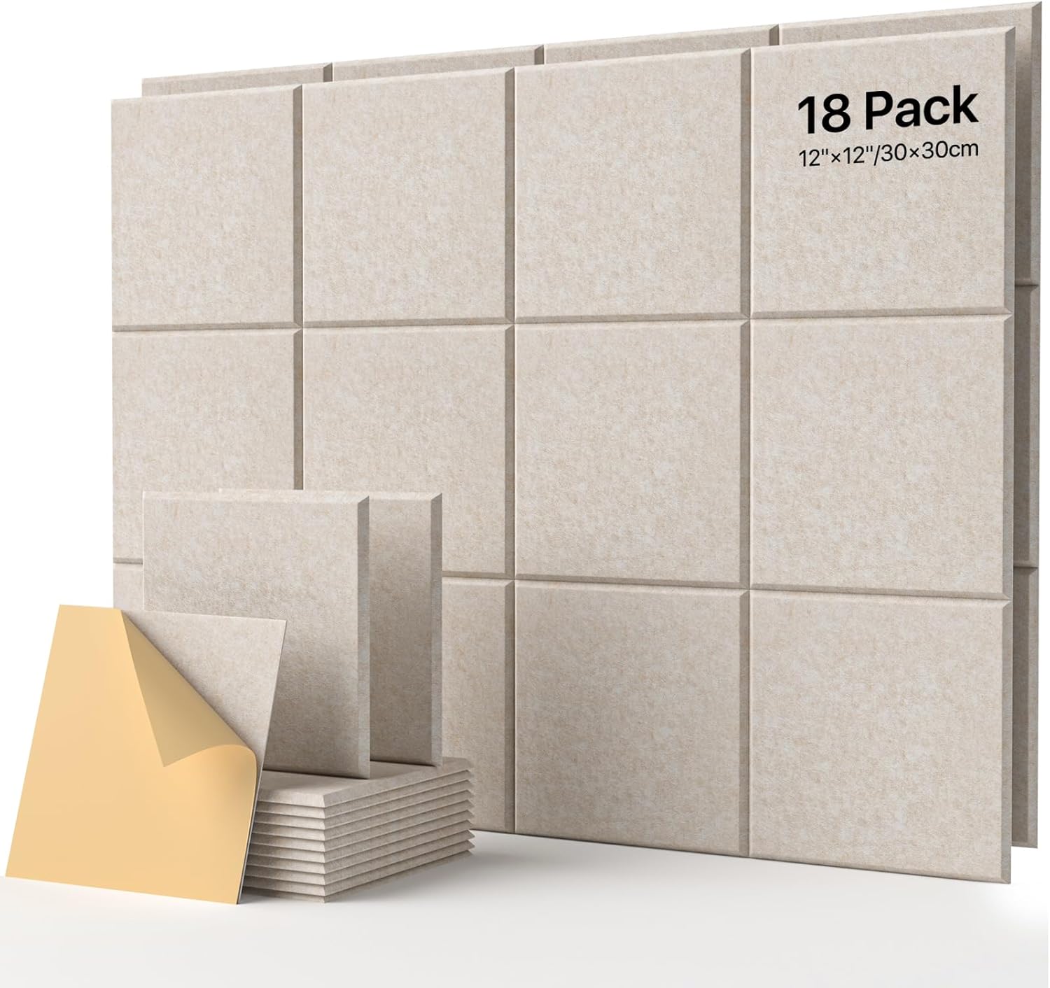 Zestaw 18 dźwiękoszczelnych paneli ściennych, wykonanych z pianki, odpowiednich do studiów nagraniowych, 30 cm x 30 cm x 1 cm, w kolorze beżowym.
