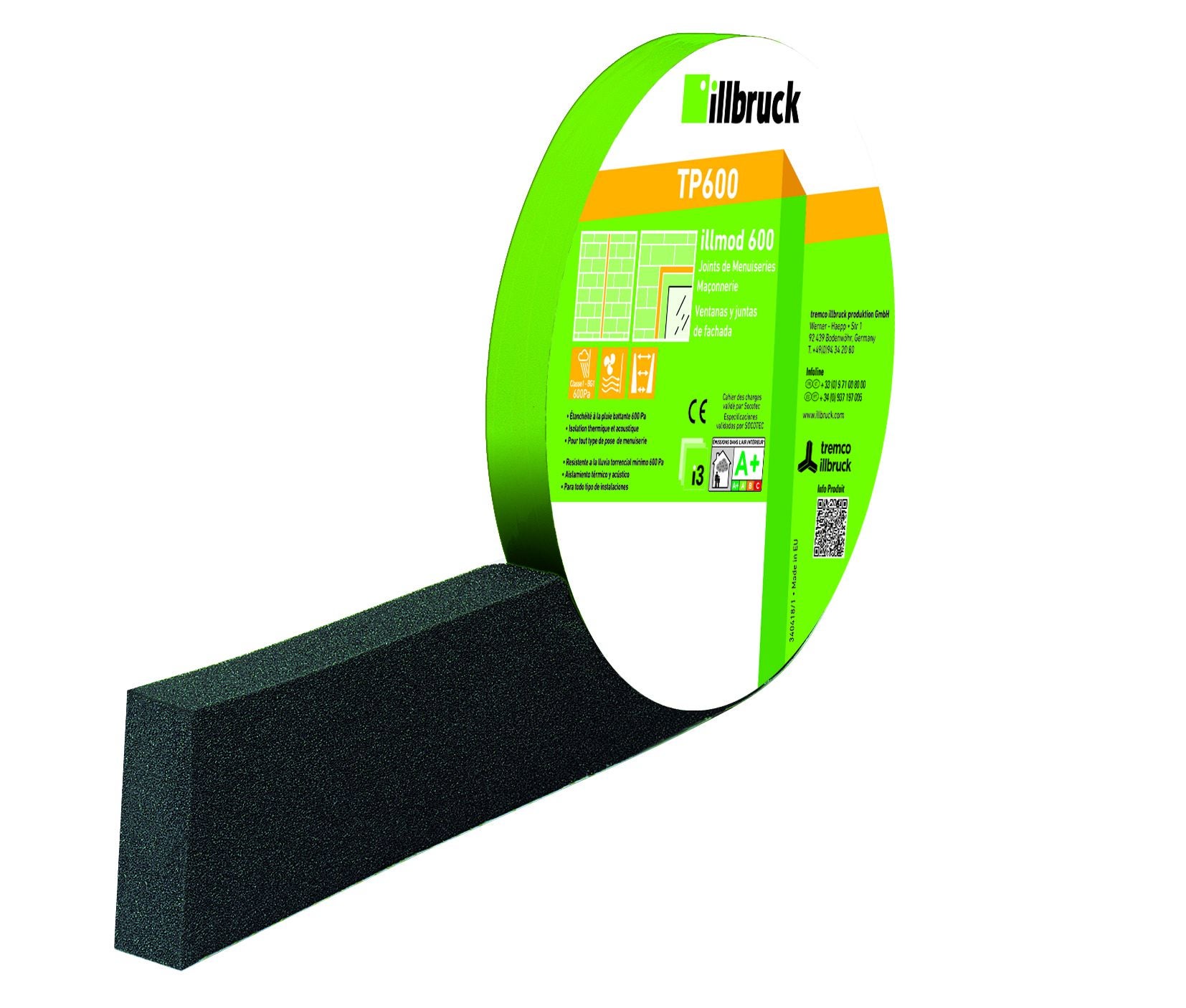 Mousse imprégnée ILLMOD 600 15/3-7 - noir - rouleau 8ml - illbruck TP600 - 2