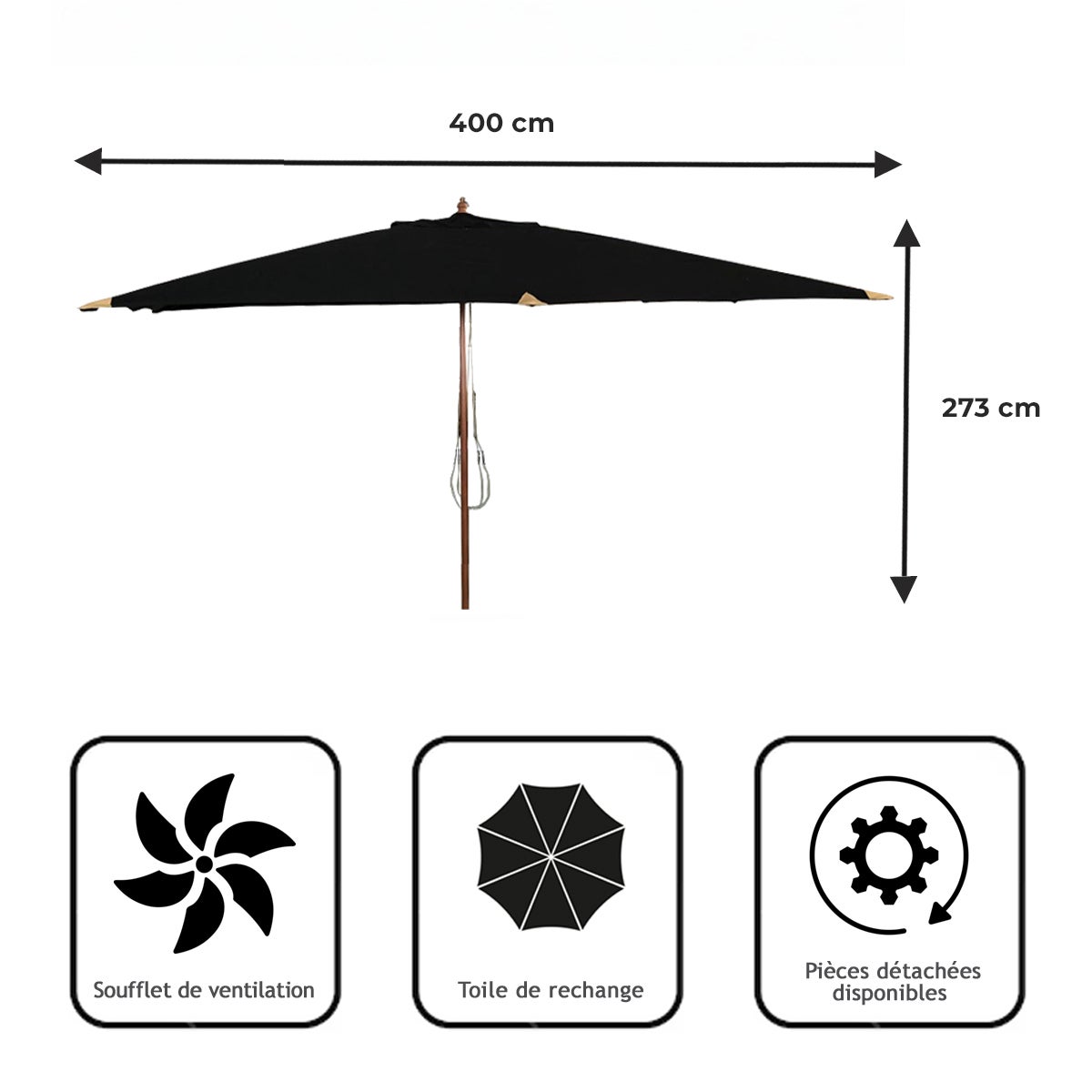 Parasol droit noir 4x3 m Pegasia - 8