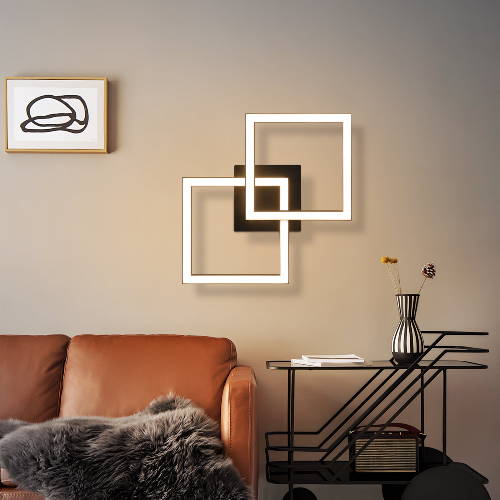 NETTLIFE Plafonnier LED 24W Noir Design Moderne Blanc Chaud Carré pour Salon Chambre Cuisine Couloir - 7