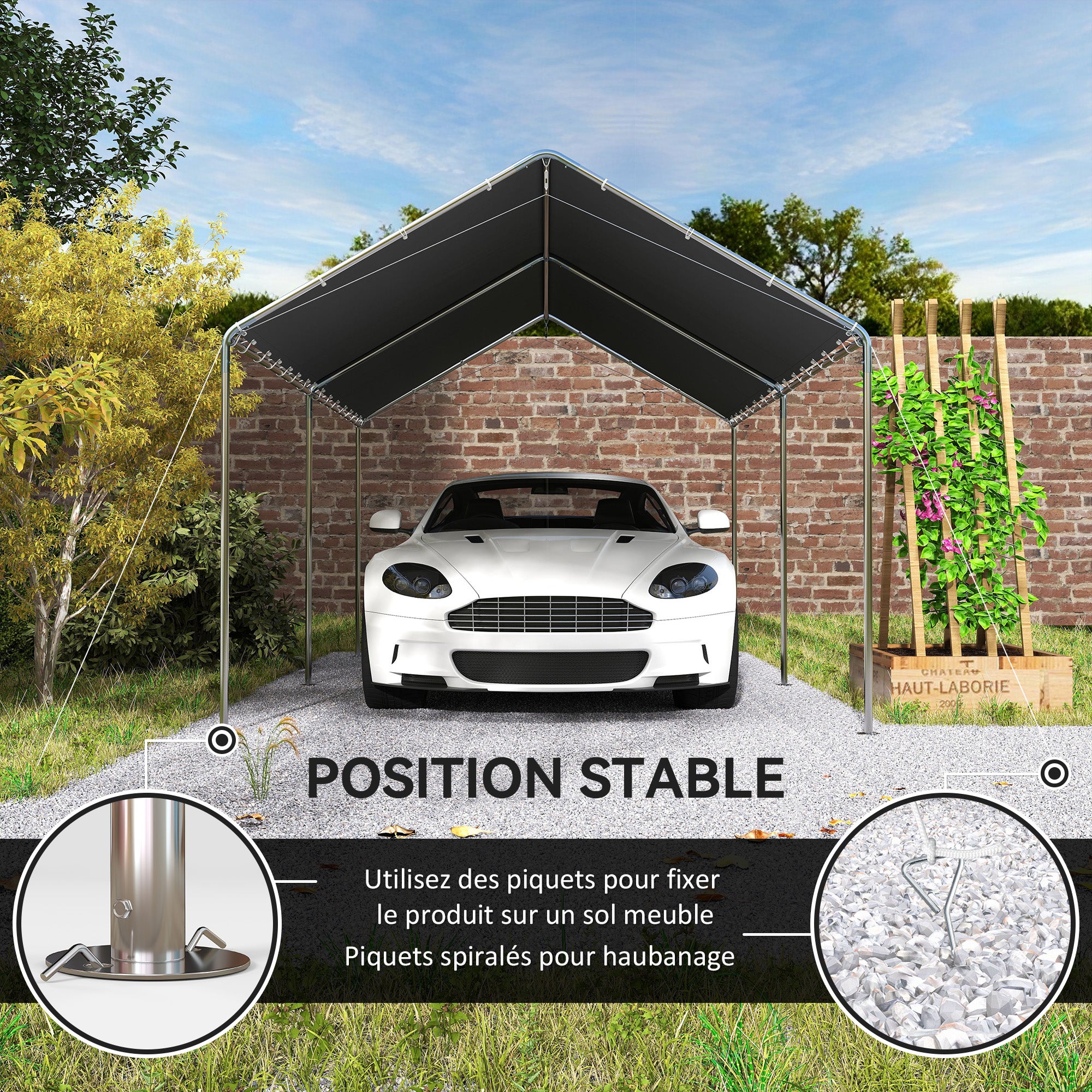 Carport auvent pour voiture 6 x 3 m acier galvanisé robuste toit PE haute densité gris - COMFORTXL - 7
