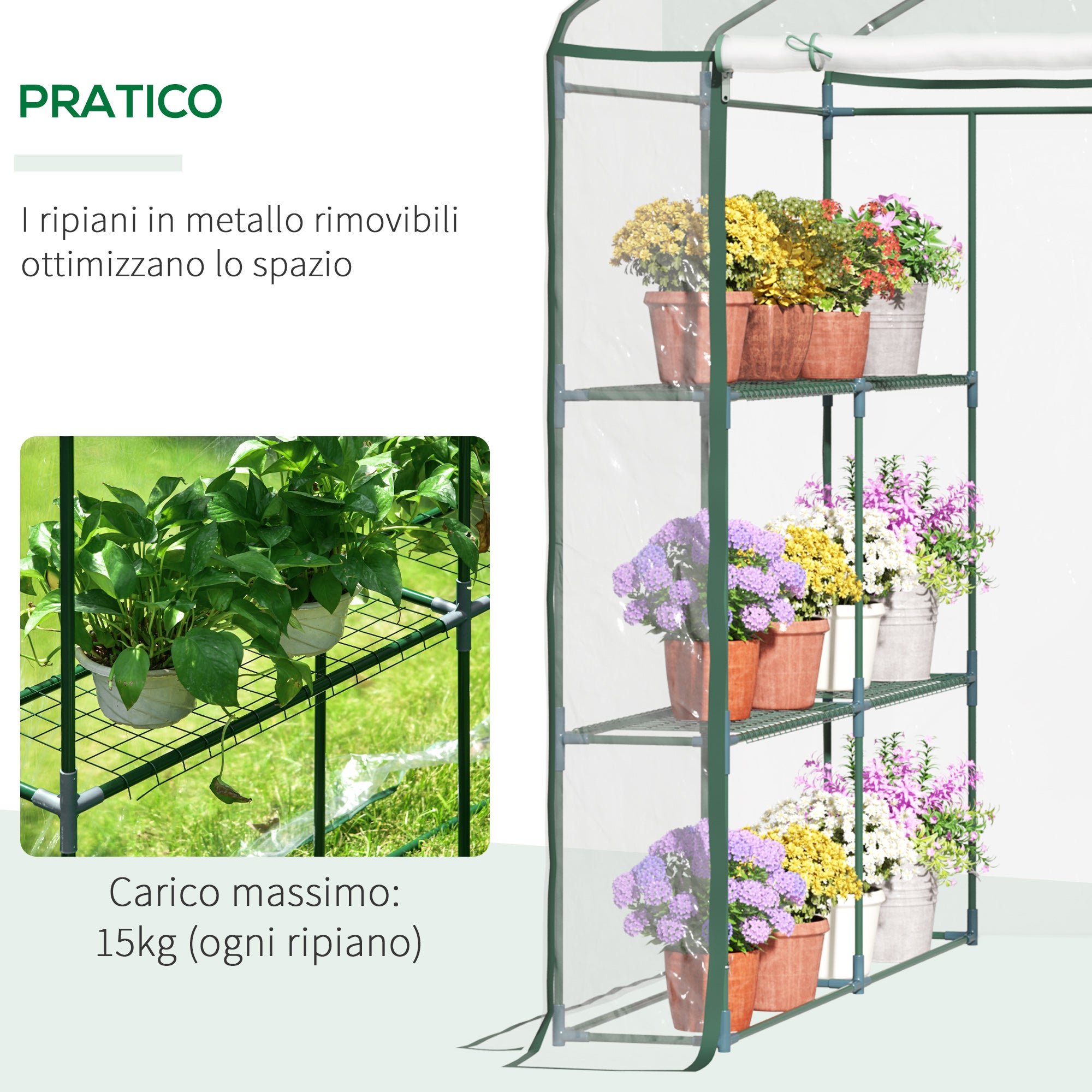 Serre de jardin extérieure en PVC transparent, serre balcon avec étagères pour plantes maraîchères de 1,43 x 1,43 x 1,95 m - 9
