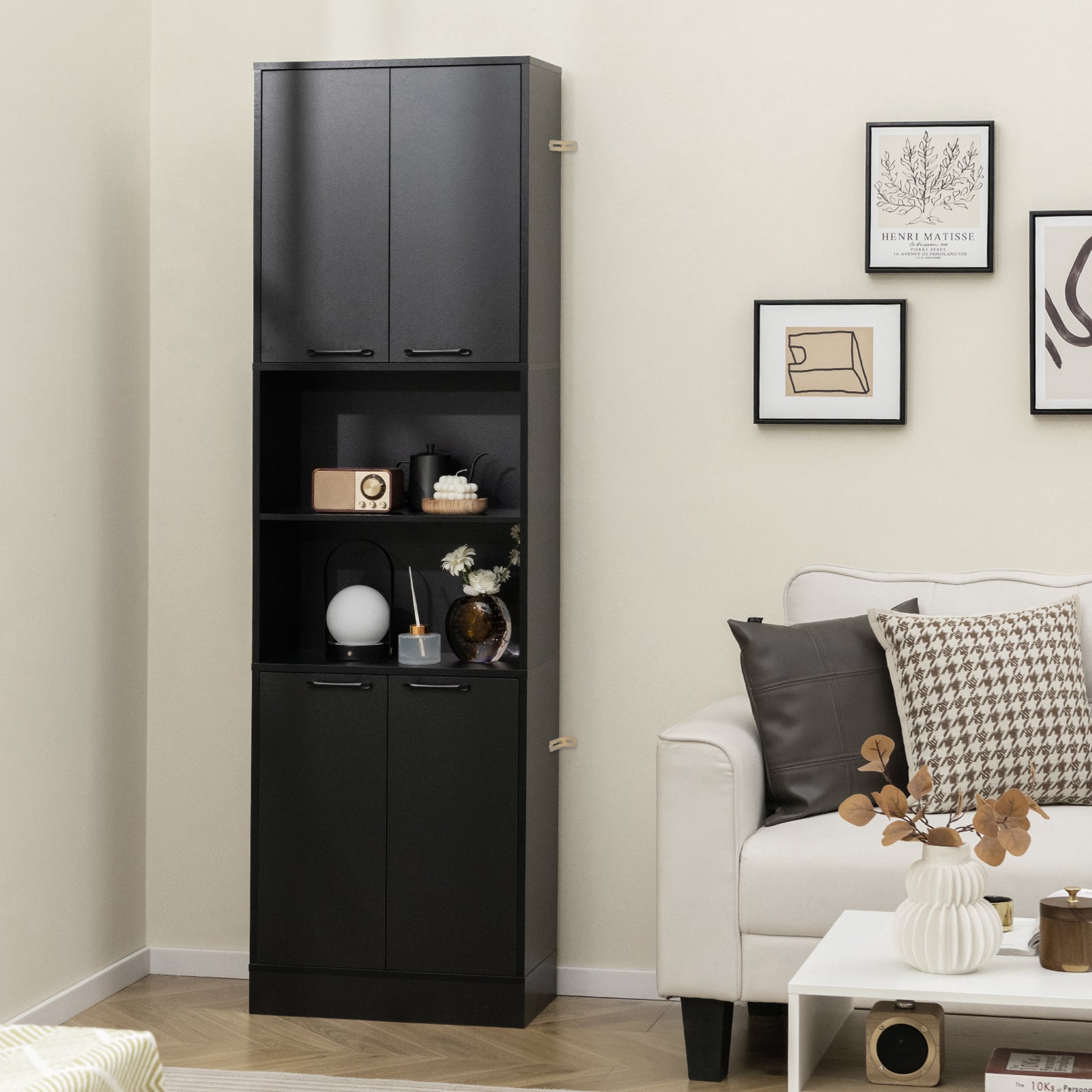 Mueble Baño, Mueble Columna Baño de 190 cm para Baño con 2 Armarios de Doble Puerta y 2 Estantes, Dispositivos Antirrebote, Estante de Baño de - 9