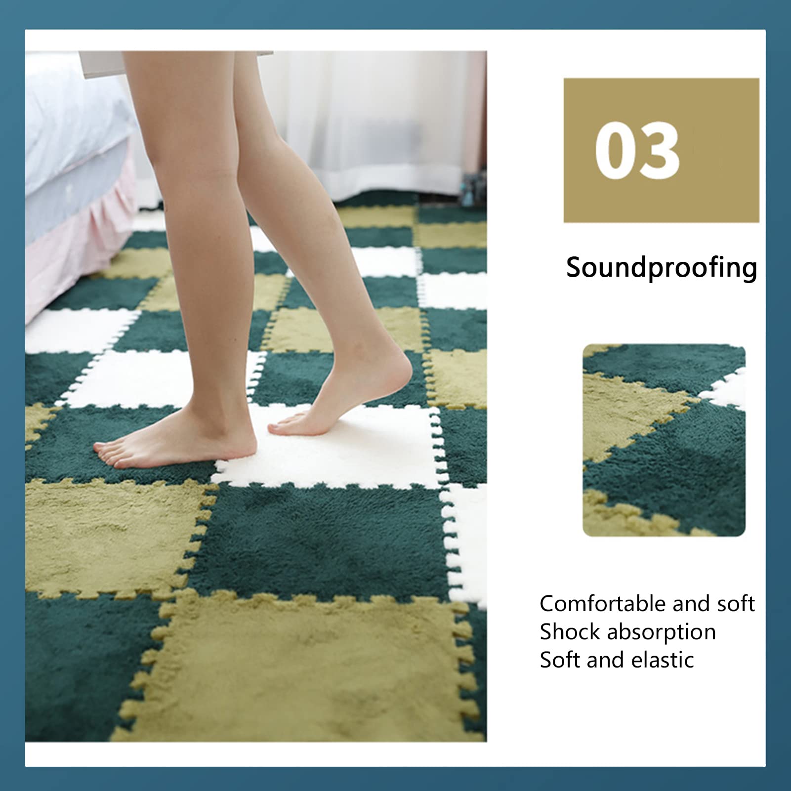 12 dalles de moquette emboîtables, tapis en mousse moelleuse 30 x 30 cm avec bordure, moquette pour chambre à coucher, tapis de salon (rouge) - 5