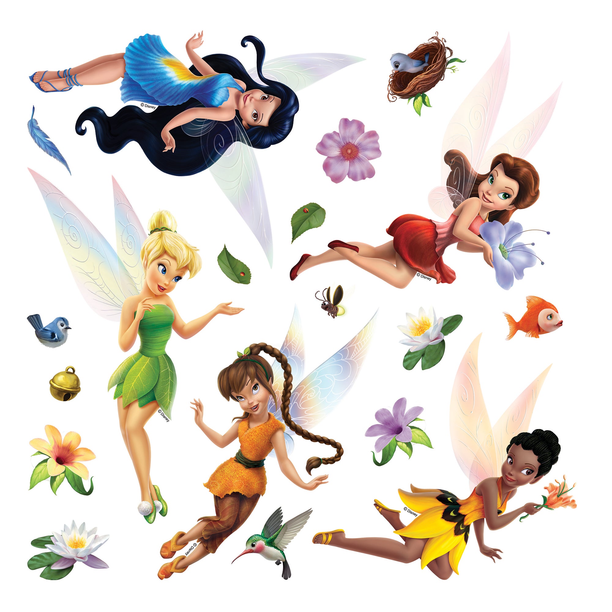 Naklejka na ścianę wróżki zielonym,niebieskimIpomarańczowym - 30 x 30 cm - DISNEY