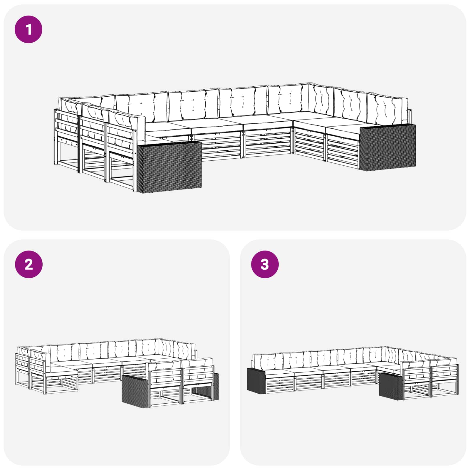 Ensemble de canapés d'extérieur, 9 pièces, naturel et beige, pour la terrasse - 7