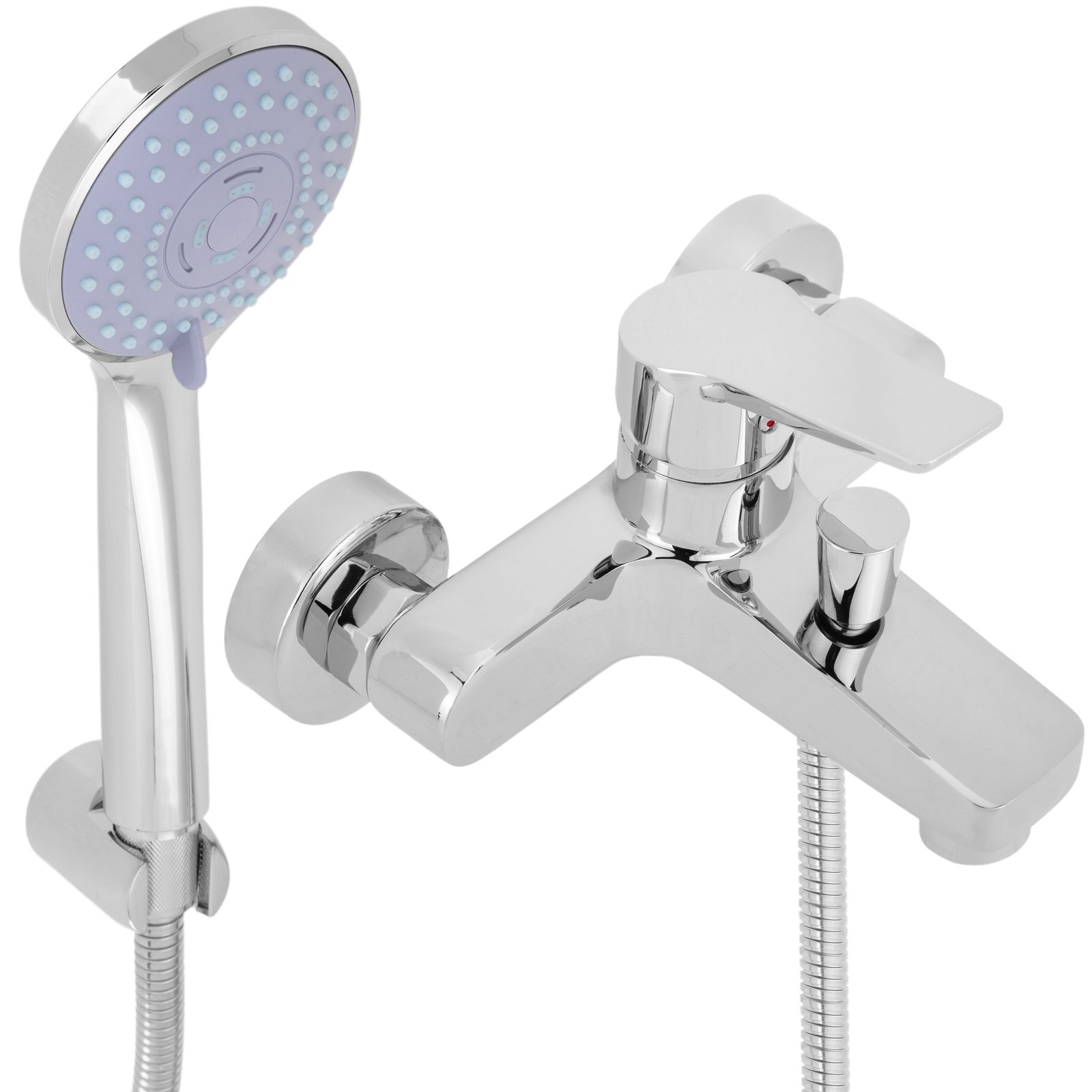 Kit de grifo monomando horizontal cromado con ahorro de agua para ducha con alcachofa manguera y soporte Leroy Merlin