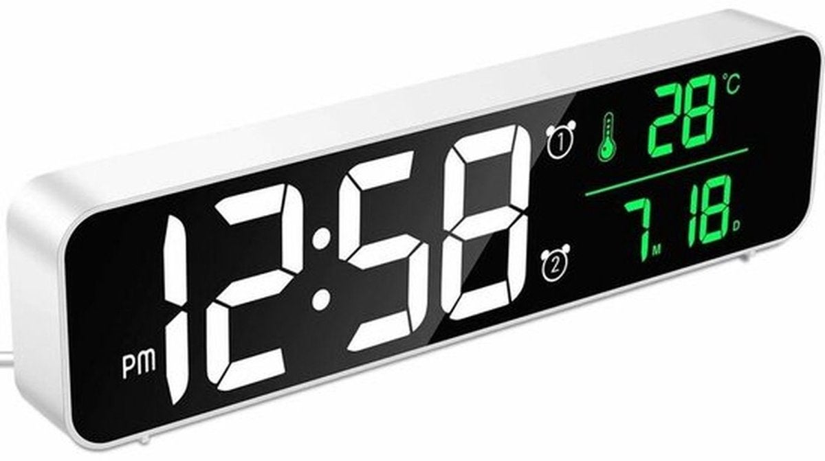 Ceas deșteptător digital, ceas de perete cu oglindă digitală LED, ecran mare cu temperatură și dată, 2 alarme, 40 de piese muzicale
