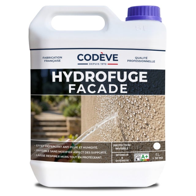 Hydrofuge Facade - 5 L - Codeve Bois - Imperméabilisant Pour Façade, Mur, Enduit, Brique Ou Crépi.
