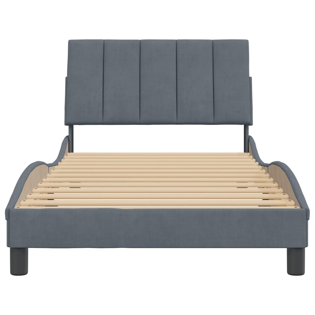 Cadre de lit sans matelas gris foncé 100x200 cm velours - 5