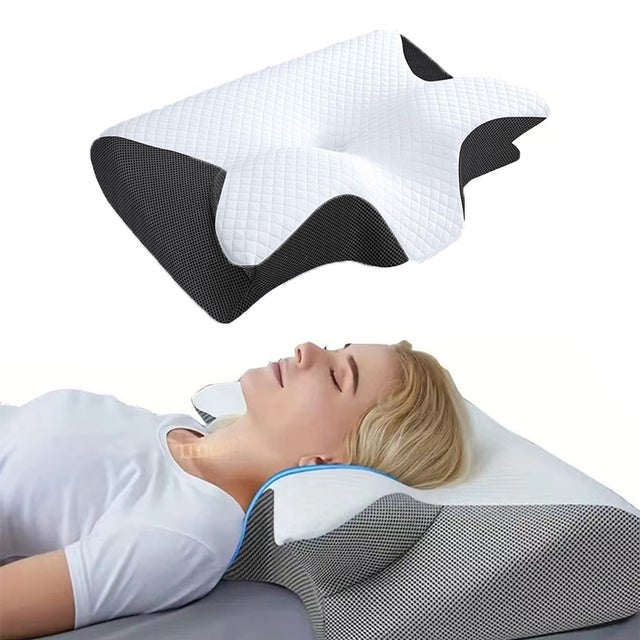 Cuscino cervicale in memory foam, cuscino di supporto cervicale, nucleo e federa, nero
