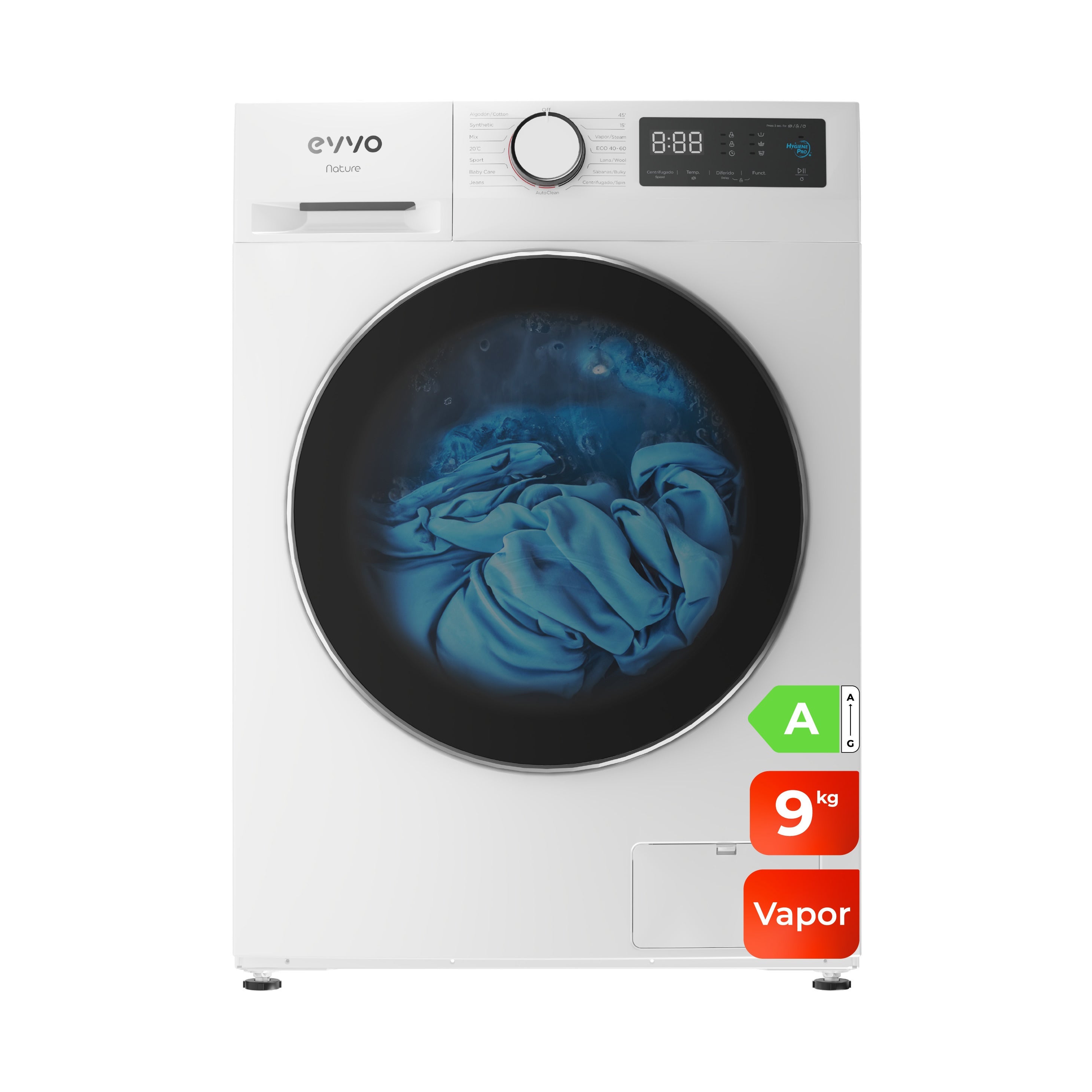 Evvo Blanco Lavadora De Carga Frontal Nature 9Kg/1350Rpm A - Imagen 3
