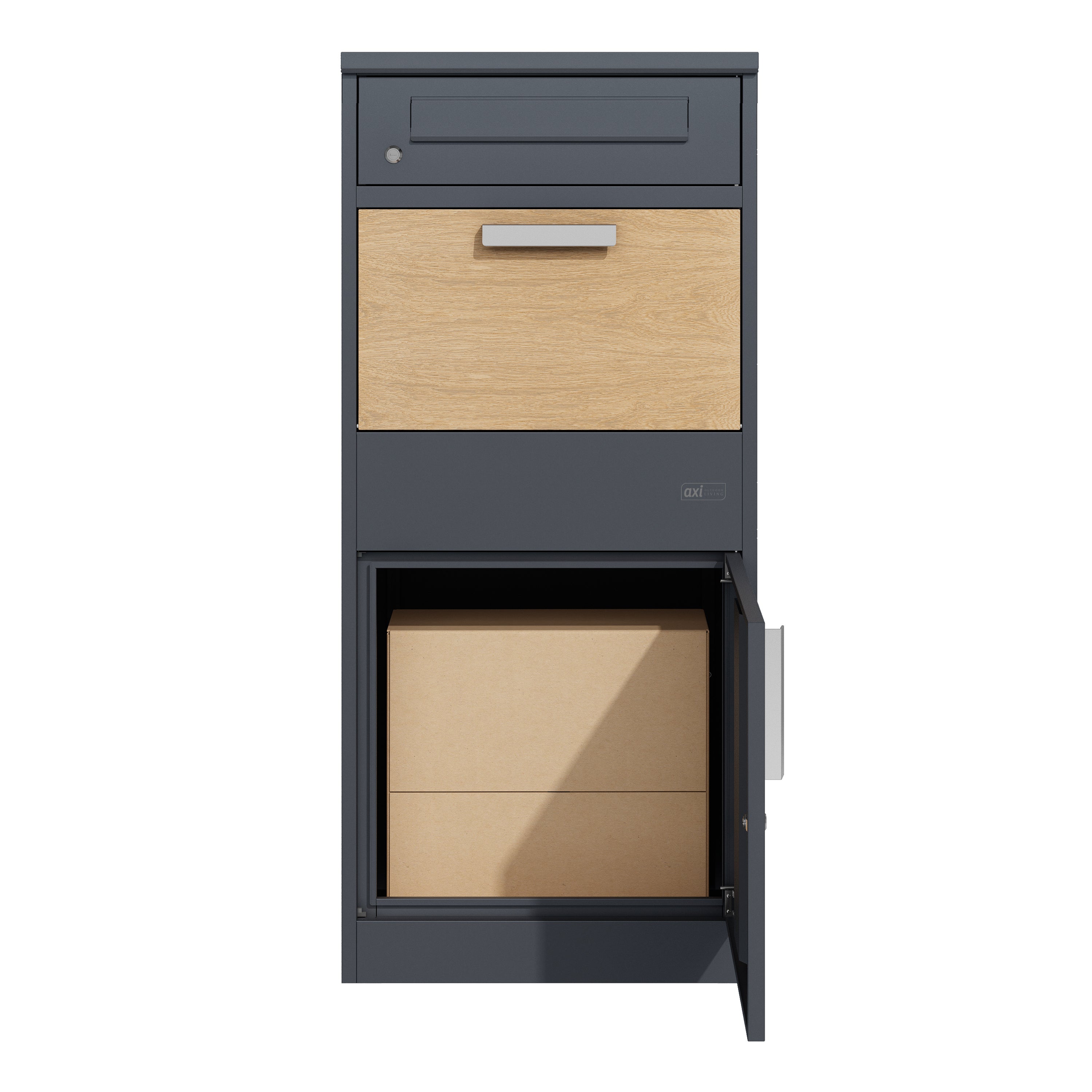 Axi Levi Boîte À Colis En Métal Anthracite/Imitation Bois - 50,6 X 38,3 X 112 Cm| Boîte Aux Lettres Pour Colis Avec Clé | Boite Aux Lettre Colis - 4
