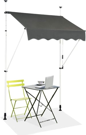 Store Banne Manuel Rétractable 1,5x1,2M en Aluminium-sans Perçage-Hauteur Réglable 2-3M-Auvent Banne de Balcon sur Pied,Gris