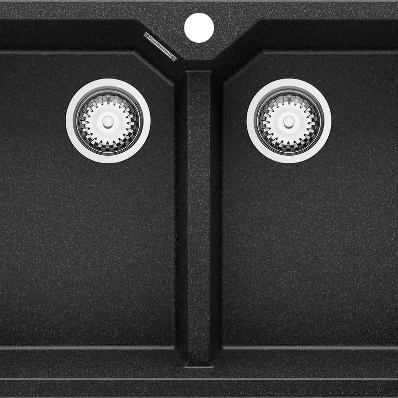 Zlewozmywak Grafitowy 78x50cm, Zlew Kuchenny 2 Komorowy + Syfon, Nablatowy do szafki od 80cm - Madryt Twin PRIMAGRAN